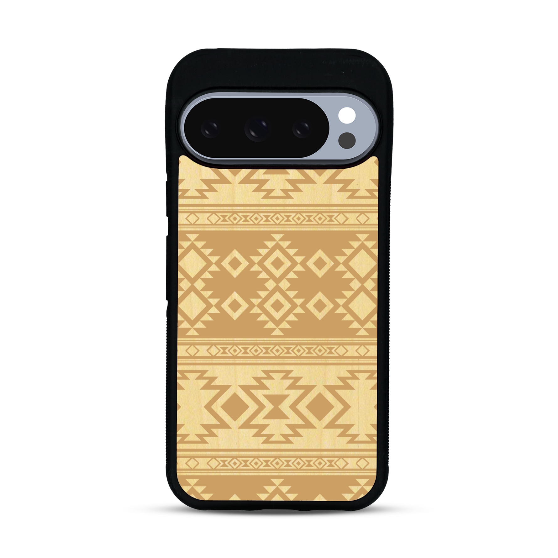 Coque de protection en bois véritable fabriquée en France pour  avec des motifs géométriques s'inspirant des temples aztèques, mayas et incas