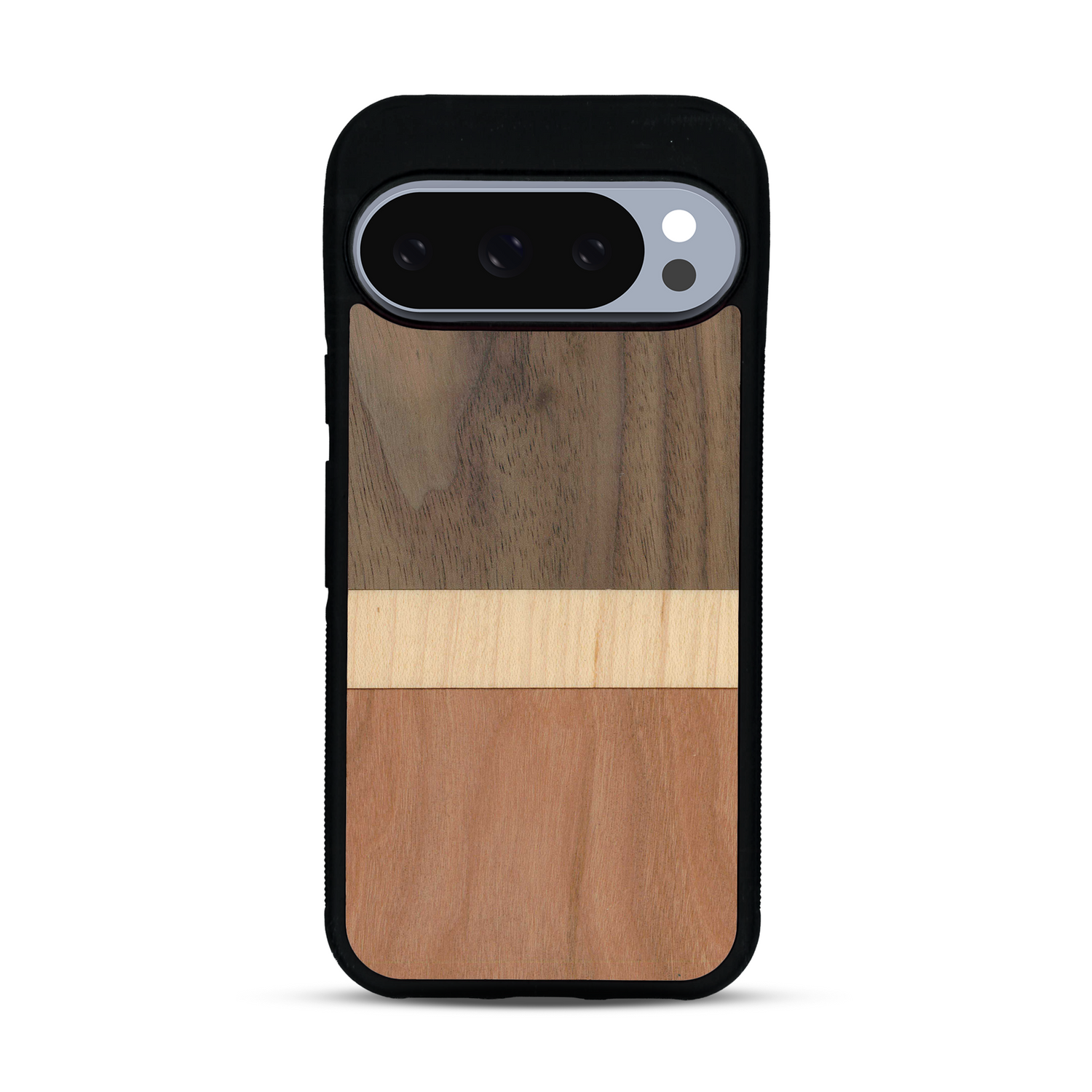 Coque de protection en bois véritable fabriquée en France pour  alliant des bandes horizontales de bambou, merisier et noyer