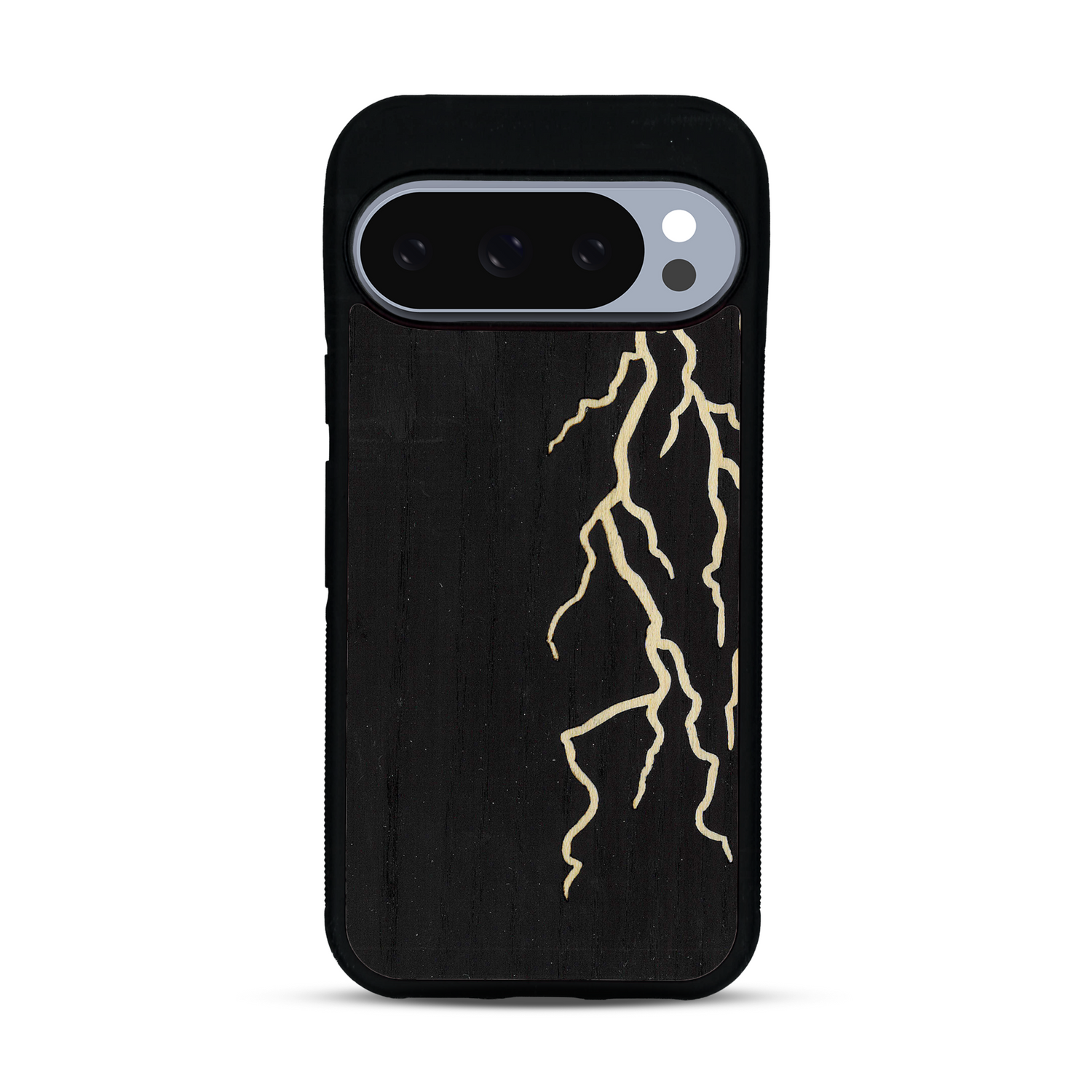 Coque de protection en bois véritable fabriquée en France pour  alliant plusieurs essences de bois pour représenter un éclair divin