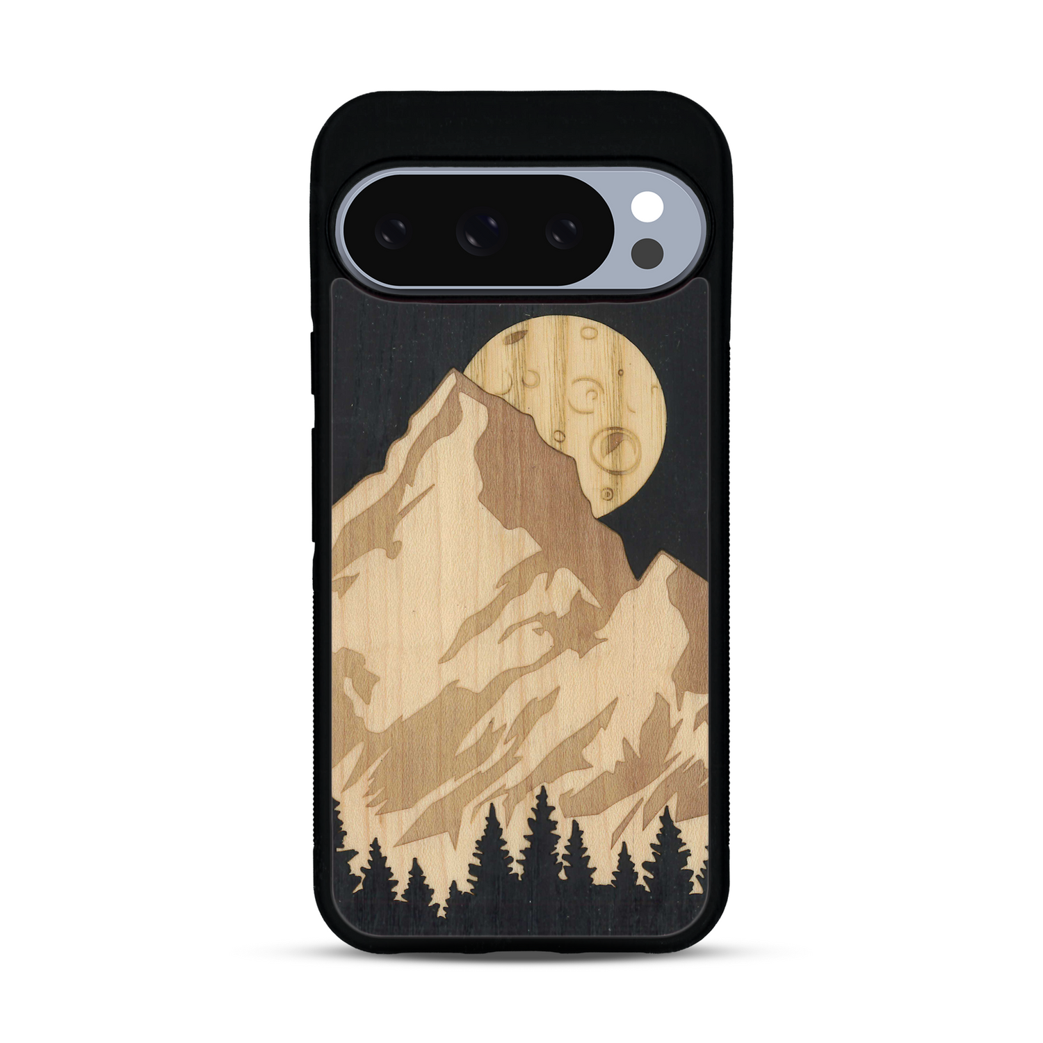 Coque de protection en bois véritable fabriquée en France pour  alliant plusieurs essences de bois pour représenter le mont Everest