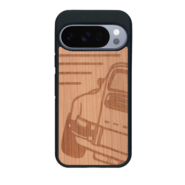 Coque de protection en bois véritable fabriquée en France pour Google Pixel 10 Pro XL sur le thème de l'automobile avec une authentique Porsche