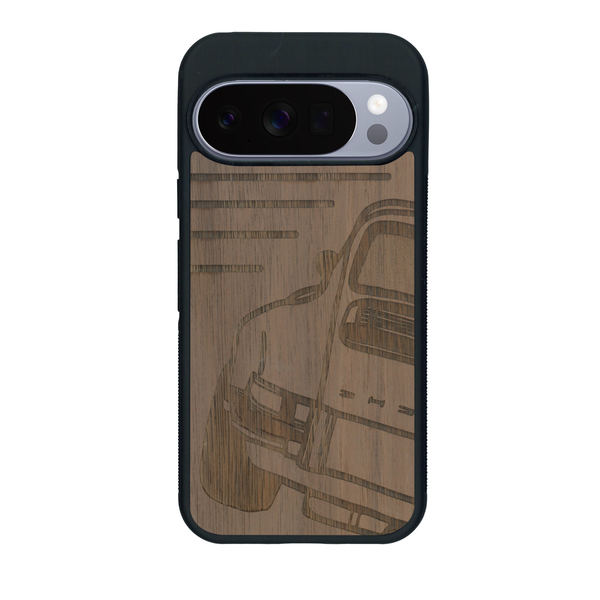 Coque de protection en bois véritable fabriquée en France pour Google Pixel 10 Pro XL sur le thème de l'automobile avec une authentique Porsche