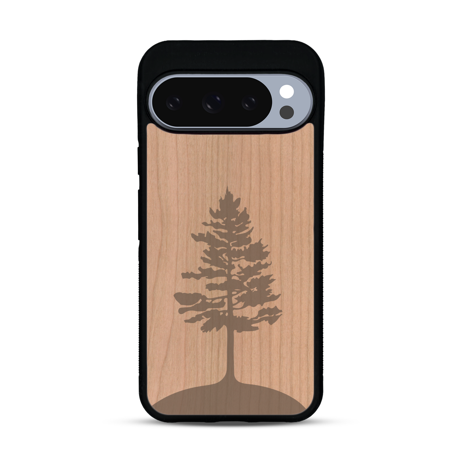 Coque de protection en bois véritable fabriquée en France pour  sur le thème de la nature, de la fôret et de l'écoresponsabilité avec une gravure représentant un arbre 