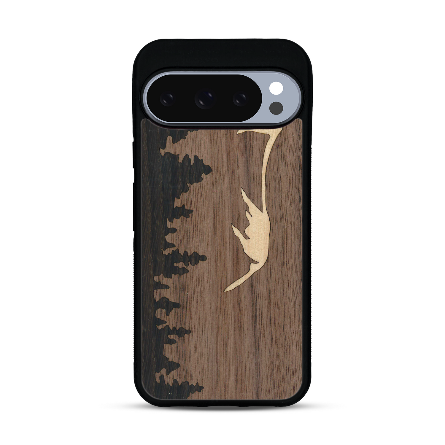 Coque de protection en bois véritable fabriquée en France pour  sur le thème de la nature et de la montagne qui allie du chêne fumé, du noyer et du bambou représentant le mont mézenc
