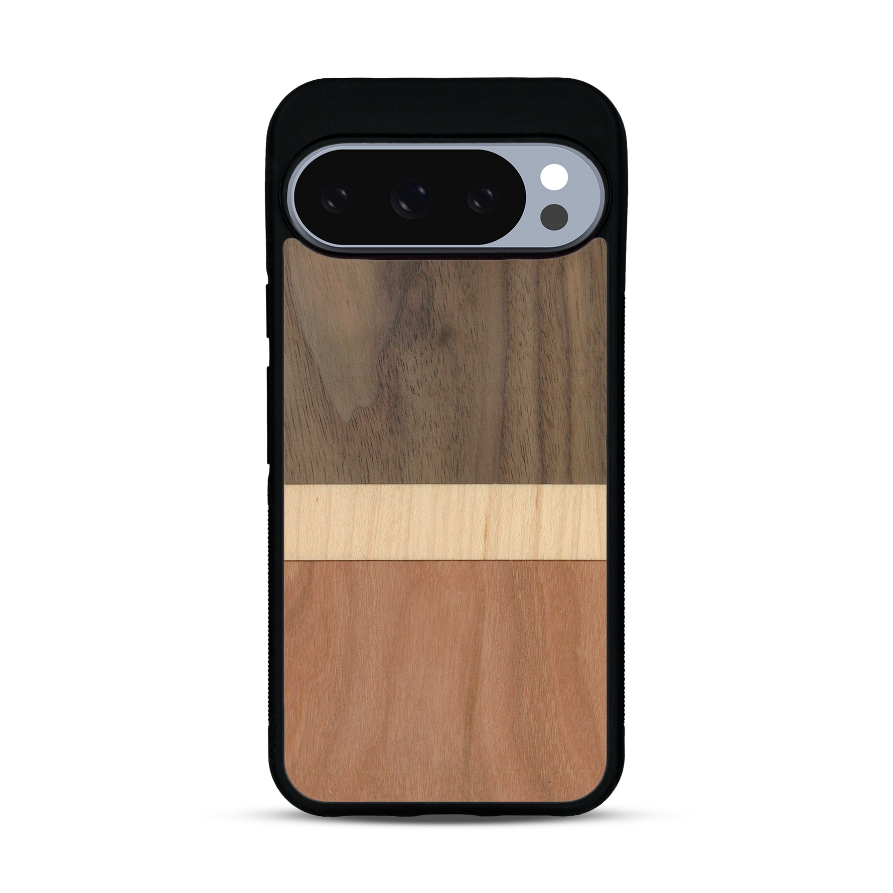 Coque de protection en bois véritable fabriquée en France pour  alliant des bandes horizontales de bambou, merisier et noyer