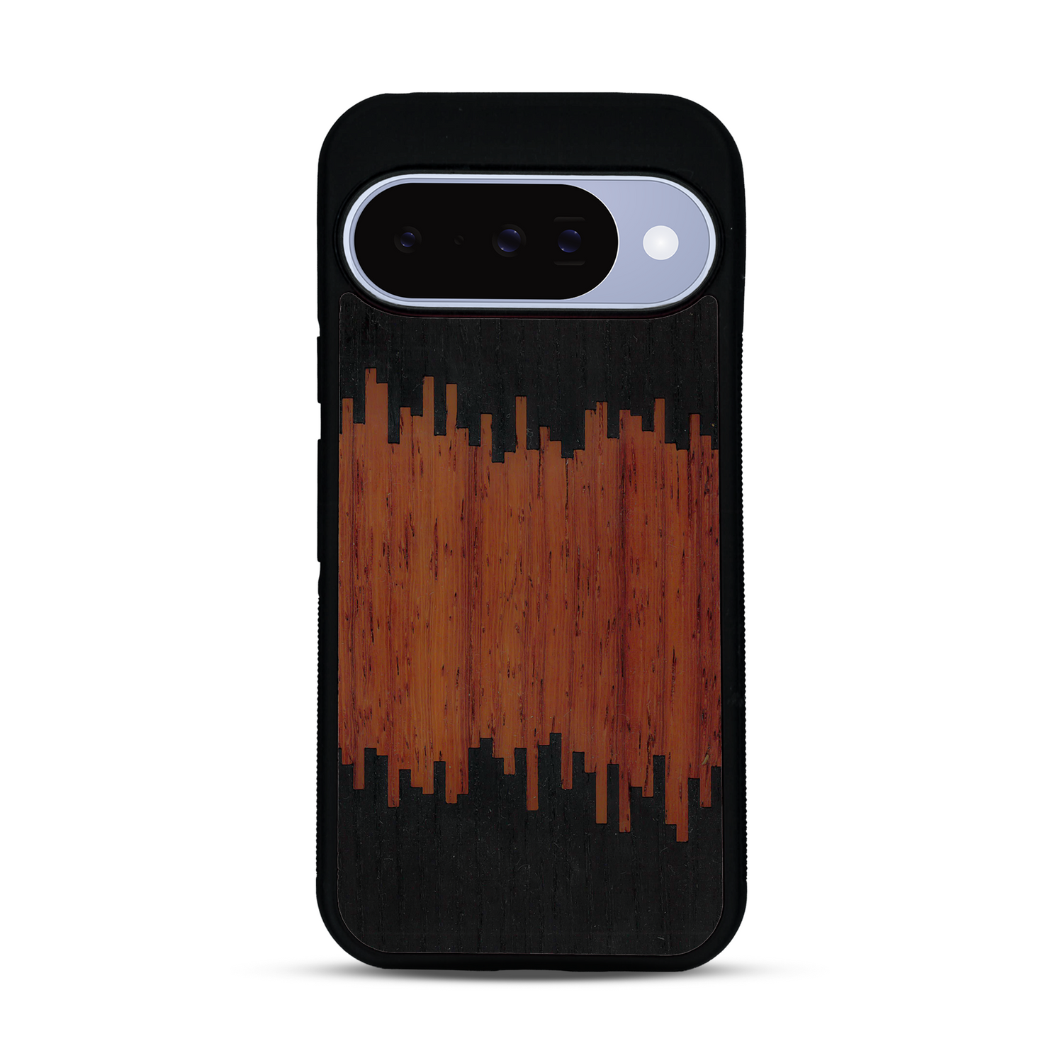 Coque de protection en bois véritable fabriquée en France pour  alliant plusieurs essences de bois pour représenter du magma en fusion