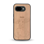 Coque de protection en bois véritable fabriquée en France pour Google Pixel 10A avec gravure personnalisée à partir d'une photo, d'une image, d'un logo, des initials ou d'une phrase