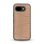 Coque de protection en bois véritable fabriquée en France pour Google Pixel 10A avec un motif moderne et minimaliste sur le thème waves et wavy représentant les vagues de l'océan