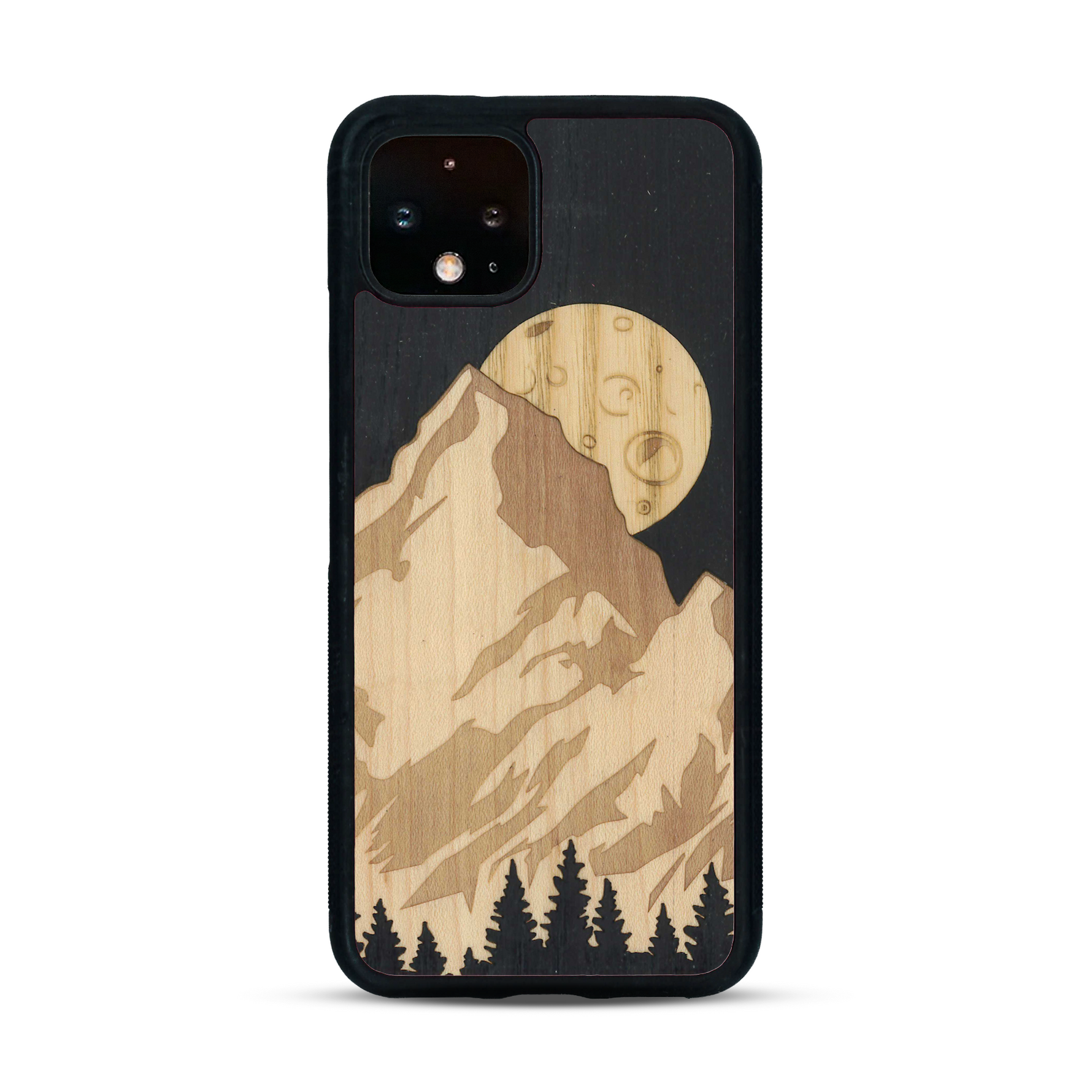 Coque de protection en bois véritable fabriquée en France pour  alliant plusieurs essences de bois pour représenter le mont Everest