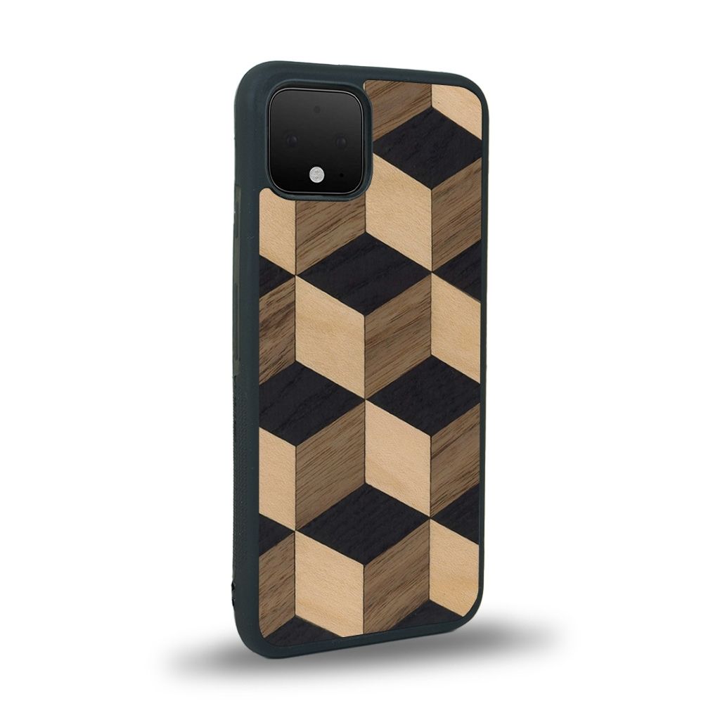 Coque de protection en bois véritable fabriquée en France pour Google Pixel 4 alliant plusieurs essences de bois pour représenter un classique intemporel de la marqueterie