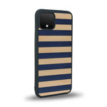 Coque de protection en bois véritable fabriquée en France pour Google Pixel 4 alliant plusieurs essences de bois pour représenter une marinière