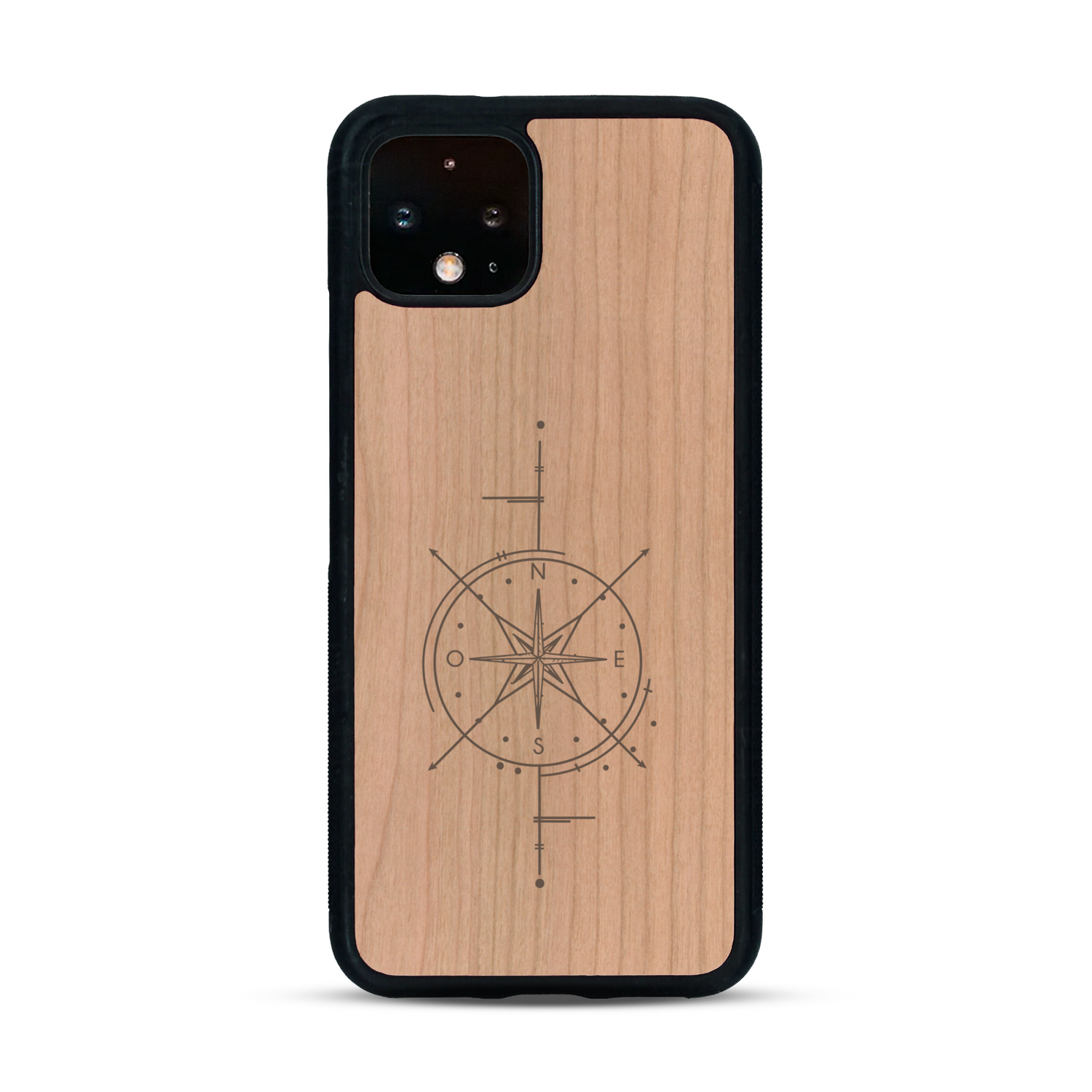 Coque de protection en bois véritable fabriquée en France pour  avec une gravure "rose des vents" sur le thème nautique et de l'océan qui s'inspire des boussoles de pirate