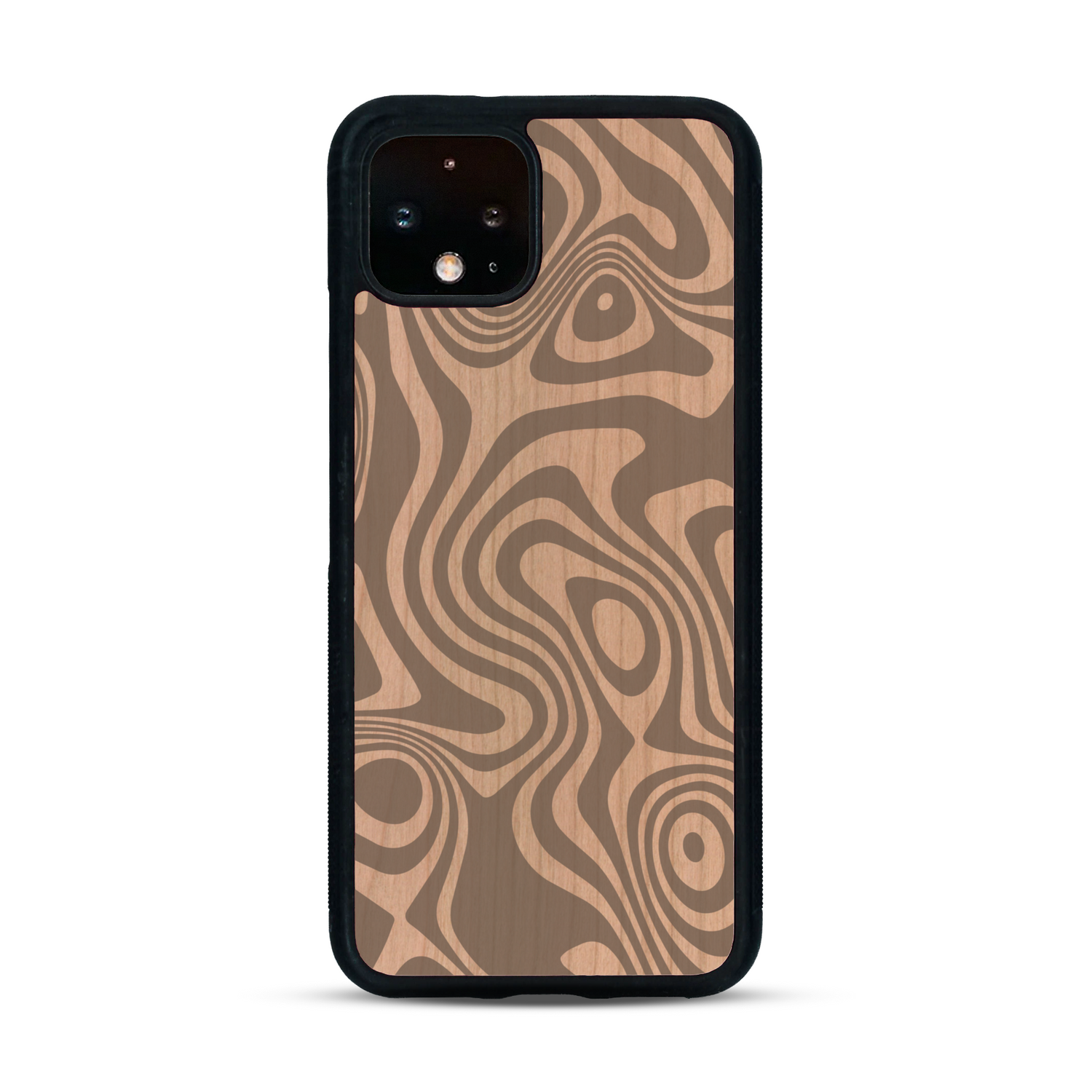 Coque de protection en bois véritable fabriquée en France pour  avec un motif abstrait représentant les mouvements de l'eau