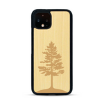 Coque de protection en bois véritable fabriquée en France pour  sur le thème de la nature, de la fôret et de l'écoresponsabilité avec une gravure représentant un arbre 