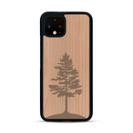 Coque de protection en bois véritable fabriquée en France pour  sur le thème de la nature, de la fôret et de l'écoresponsabilité avec une gravure représentant un arbre 