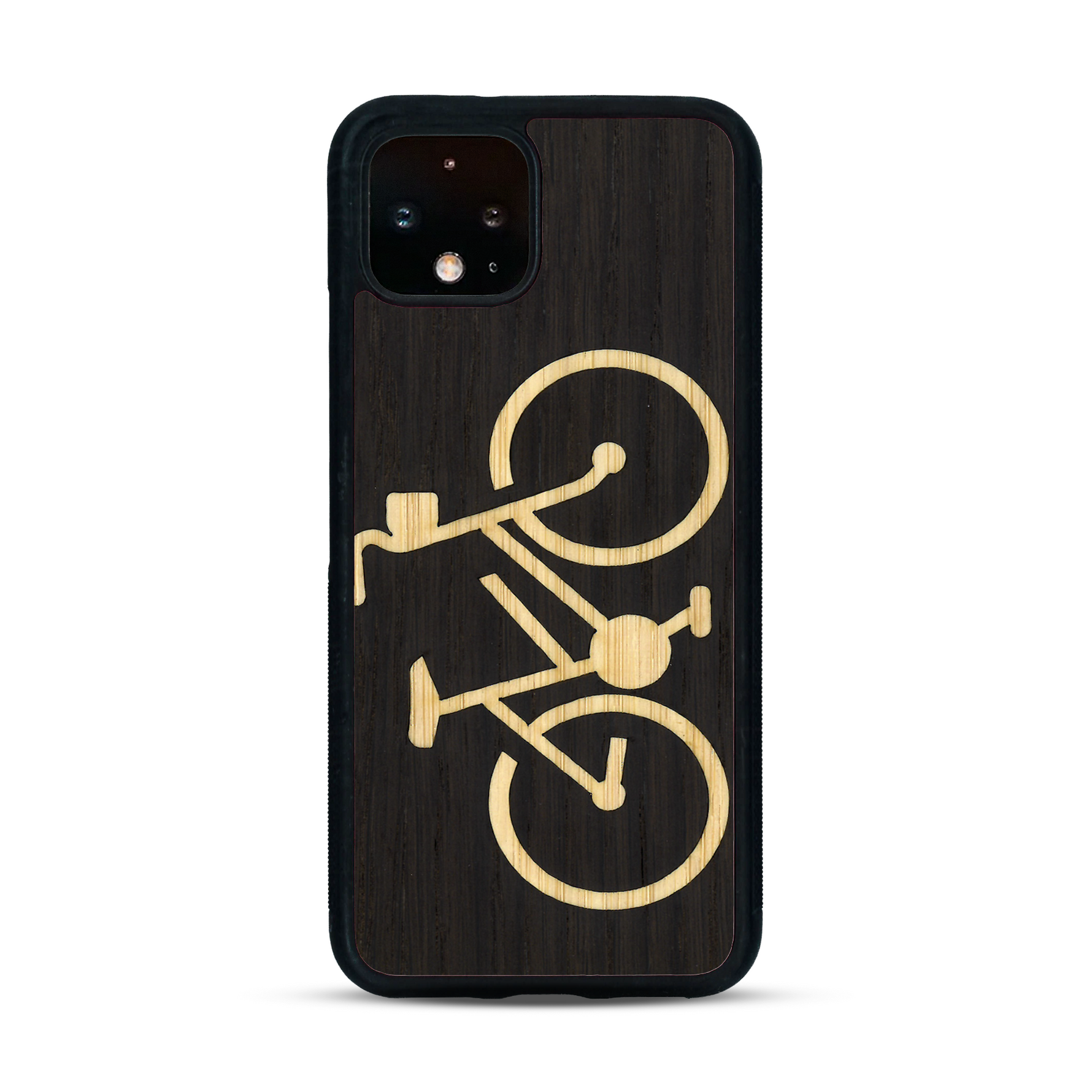 Coque de protection en bois véritable fabriquée en France pour  sur le theme du vélo et de l'outdoor qui allie du bambou et du chêne fumé représentant un vélo