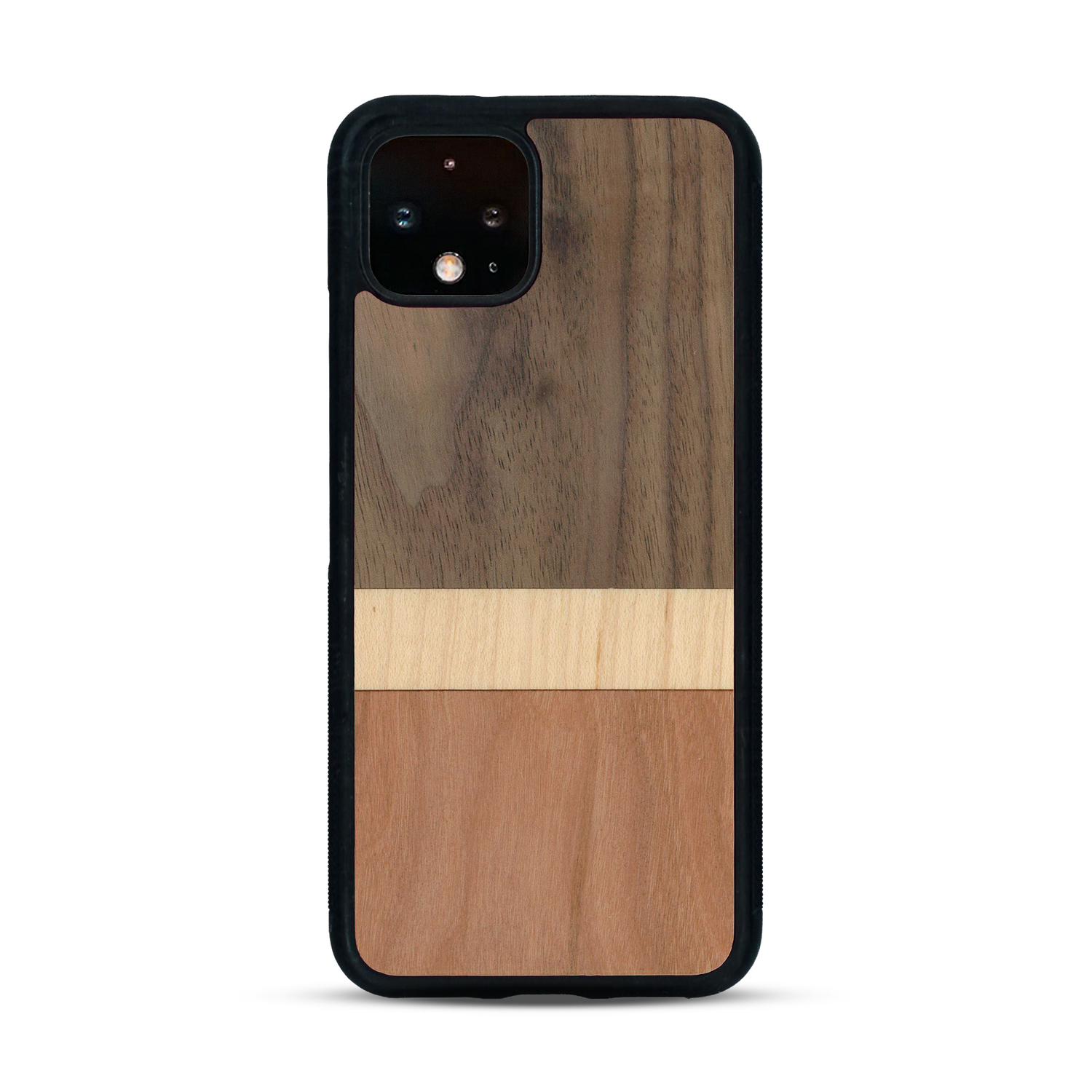 Coque de protection en bois véritable fabriquée en France pour  alliant des bandes horizontales de bambou, merisier et noyer
