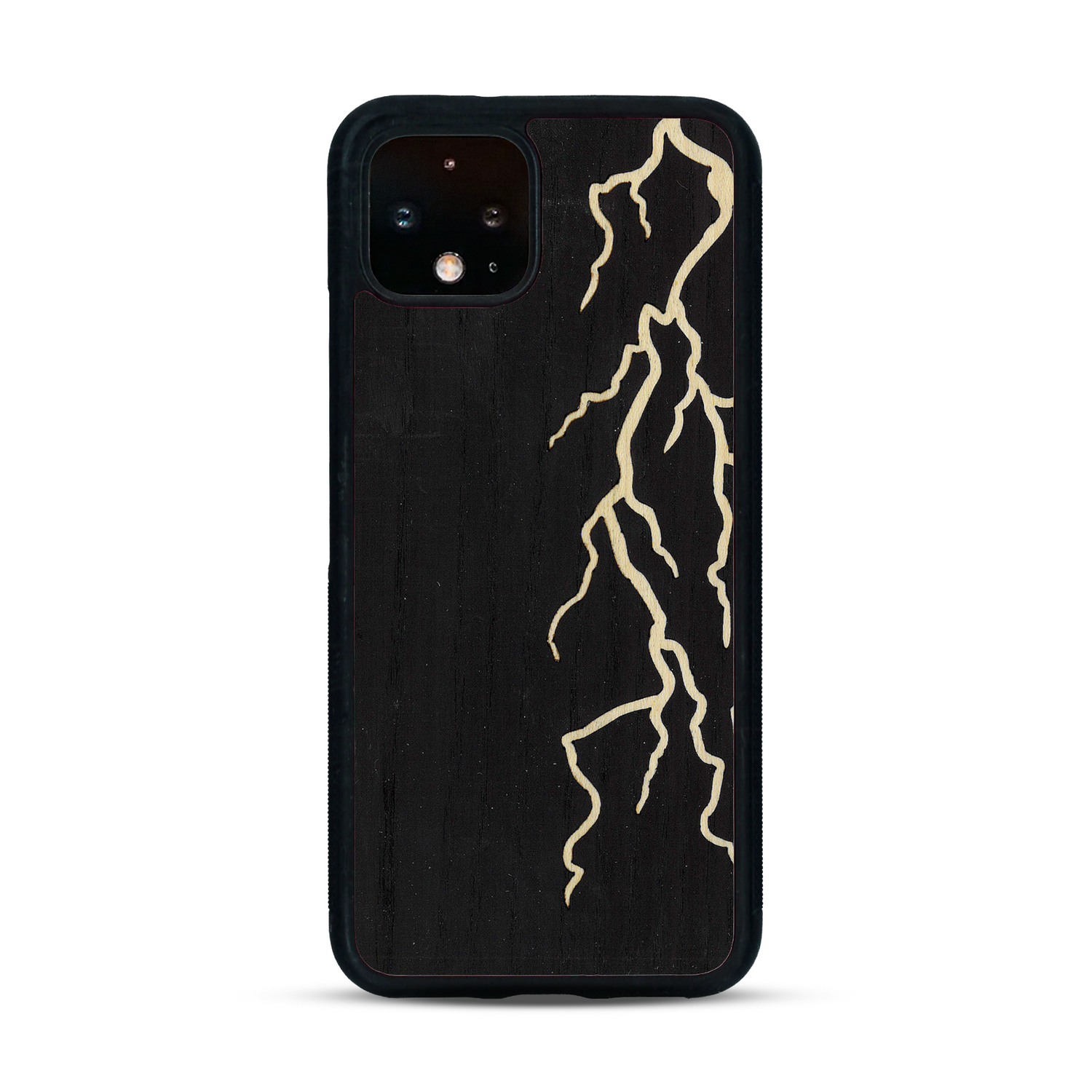 Coque de protection en bois véritable fabriquée en France pour  alliant plusieurs essences de bois pour représenter un éclair divin