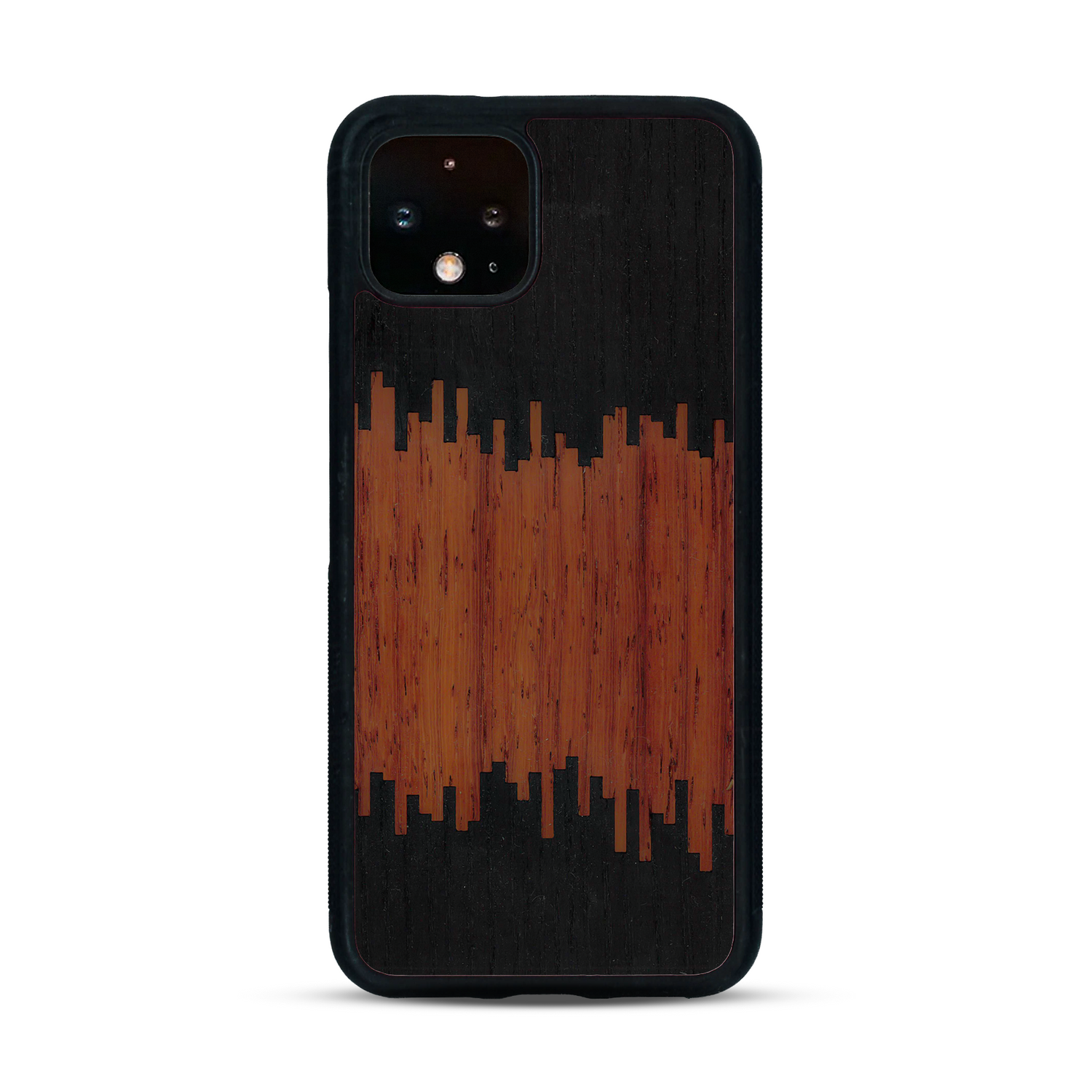 Coque de protection en bois véritable fabriquée en France pour  alliant plusieurs essences de bois pour représenter du magma en fusion