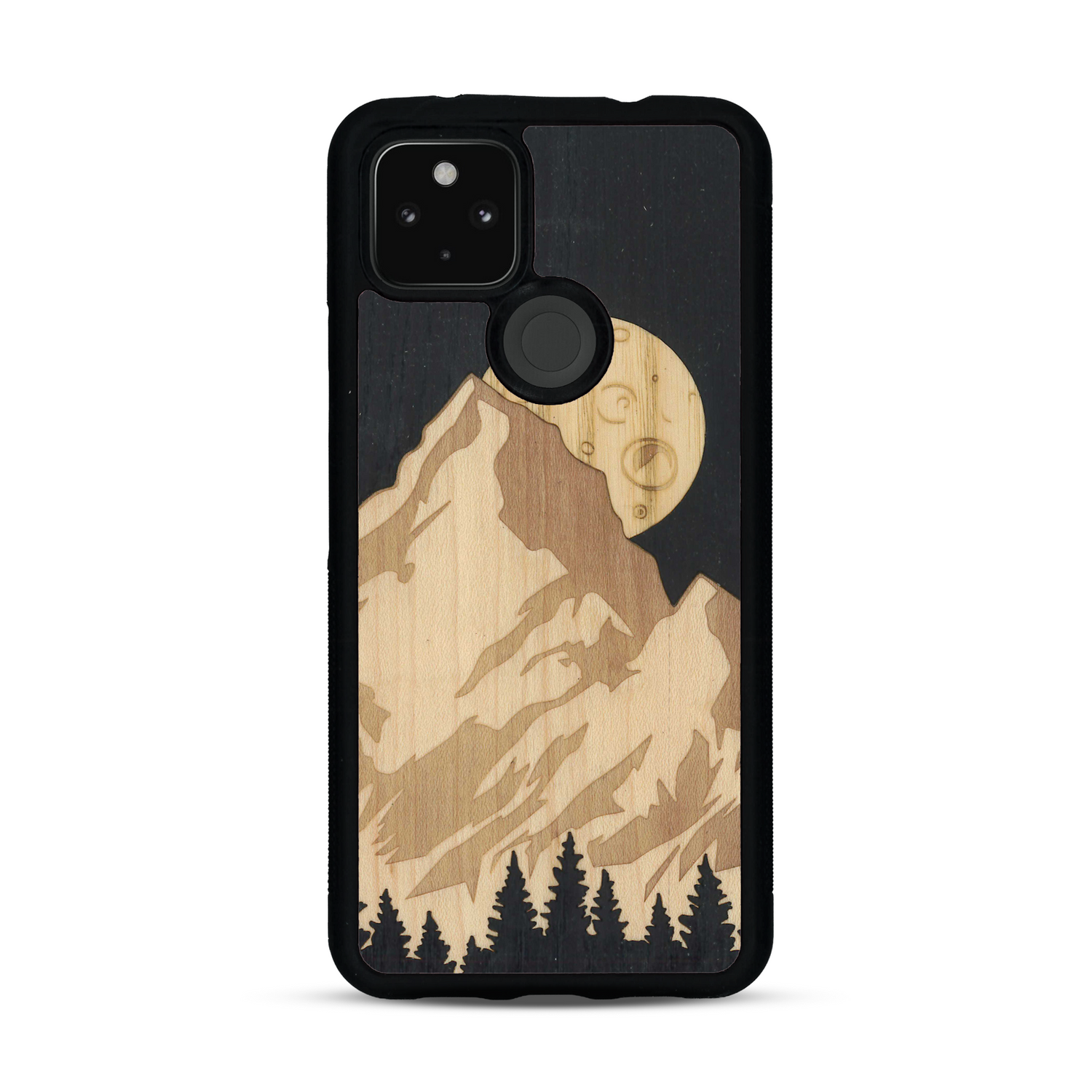 Coque de protection en bois véritable fabriquée en France pour  alliant plusieurs essences de bois pour représenter le mont Everest