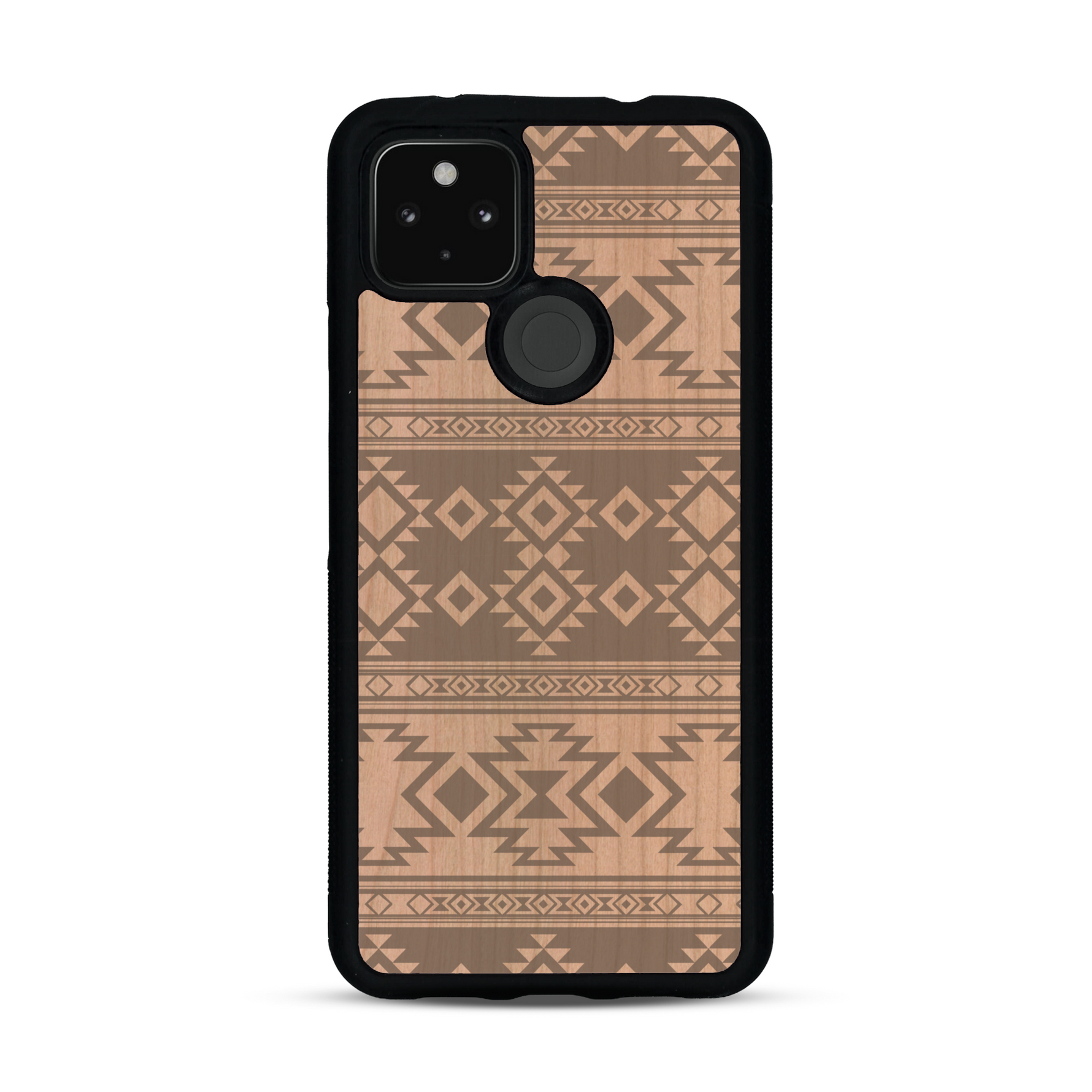 Coque de protection en bois véritable fabriquée en France pour  avec des motifs géométriques s'inspirant des temples aztèques, mayas et incas