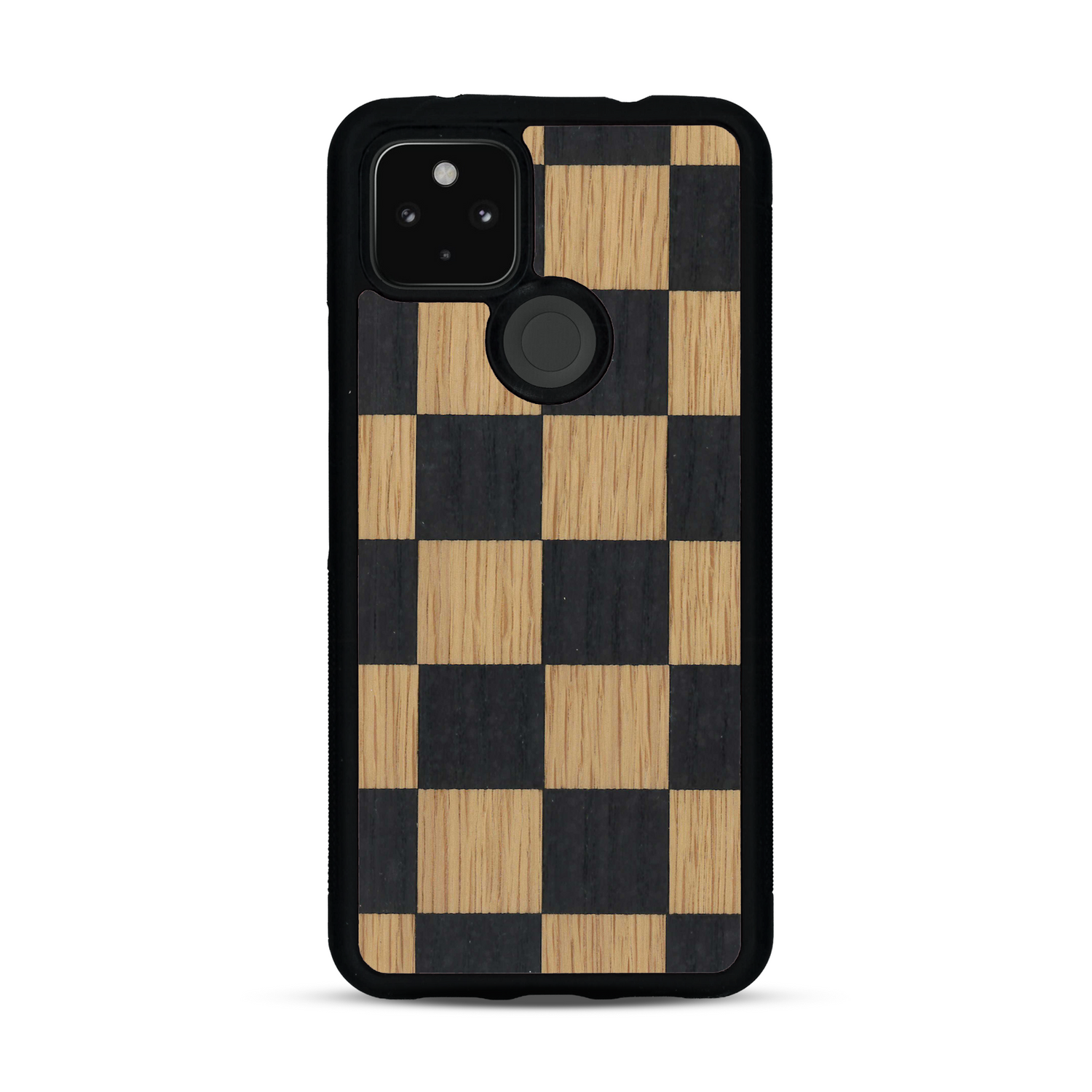 Coque de protection en bois véritable fabriquée en France pour  alliant plusieurs essences de bois pour représenter un damier