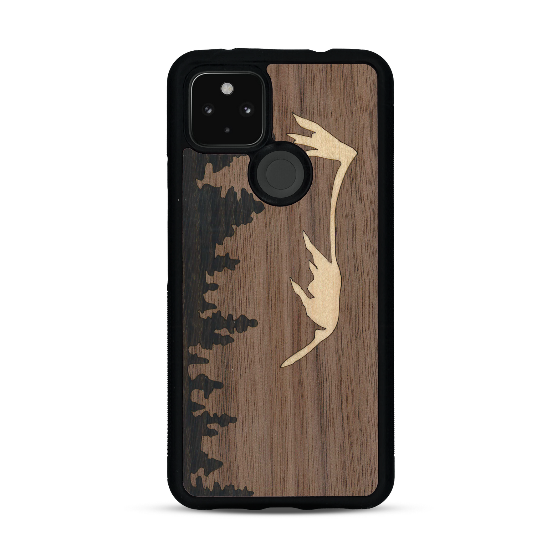 Coque de protection en bois véritable fabriquée en France pour  sur le thème de la nature et de la montagne qui allie du chêne fumé, du noyer et du bambou représentant le mont mézenc