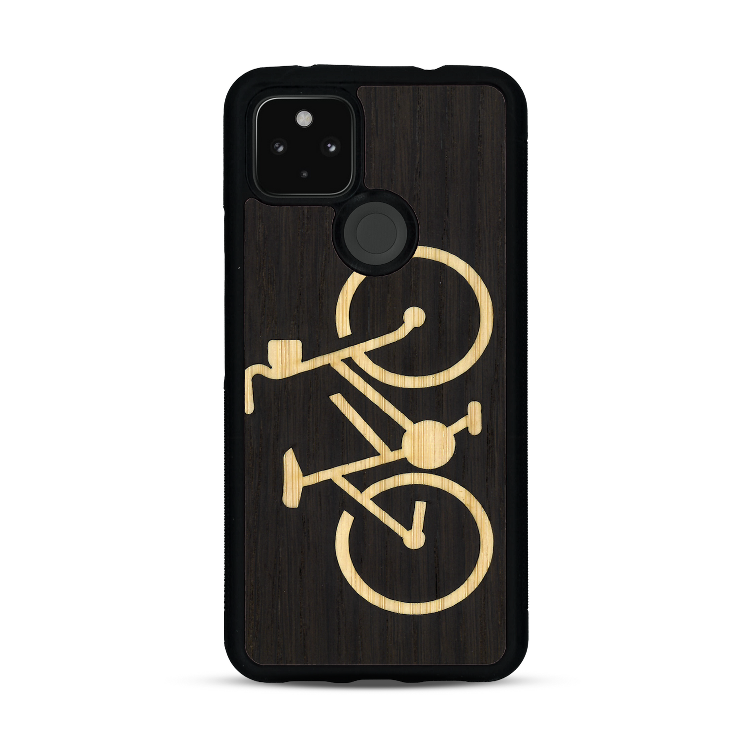 Coque de protection en bois véritable fabriquée en France pour  sur le theme du vélo et de l'outdoor qui allie du bambou et du chêne fumé représentant un vélo