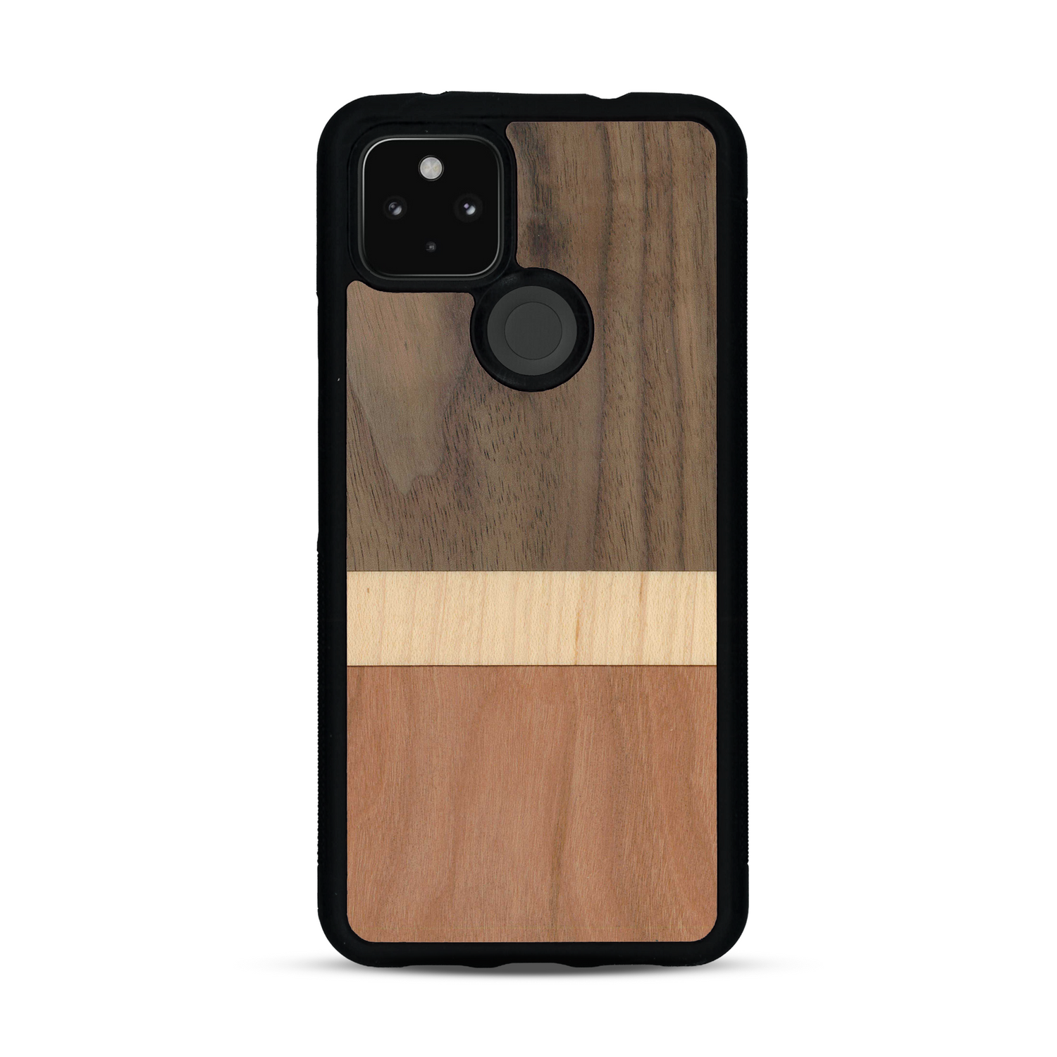 Coque de protection en bois véritable fabriquée en France pour  alliant des bandes horizontales de bambou, merisier et noyer