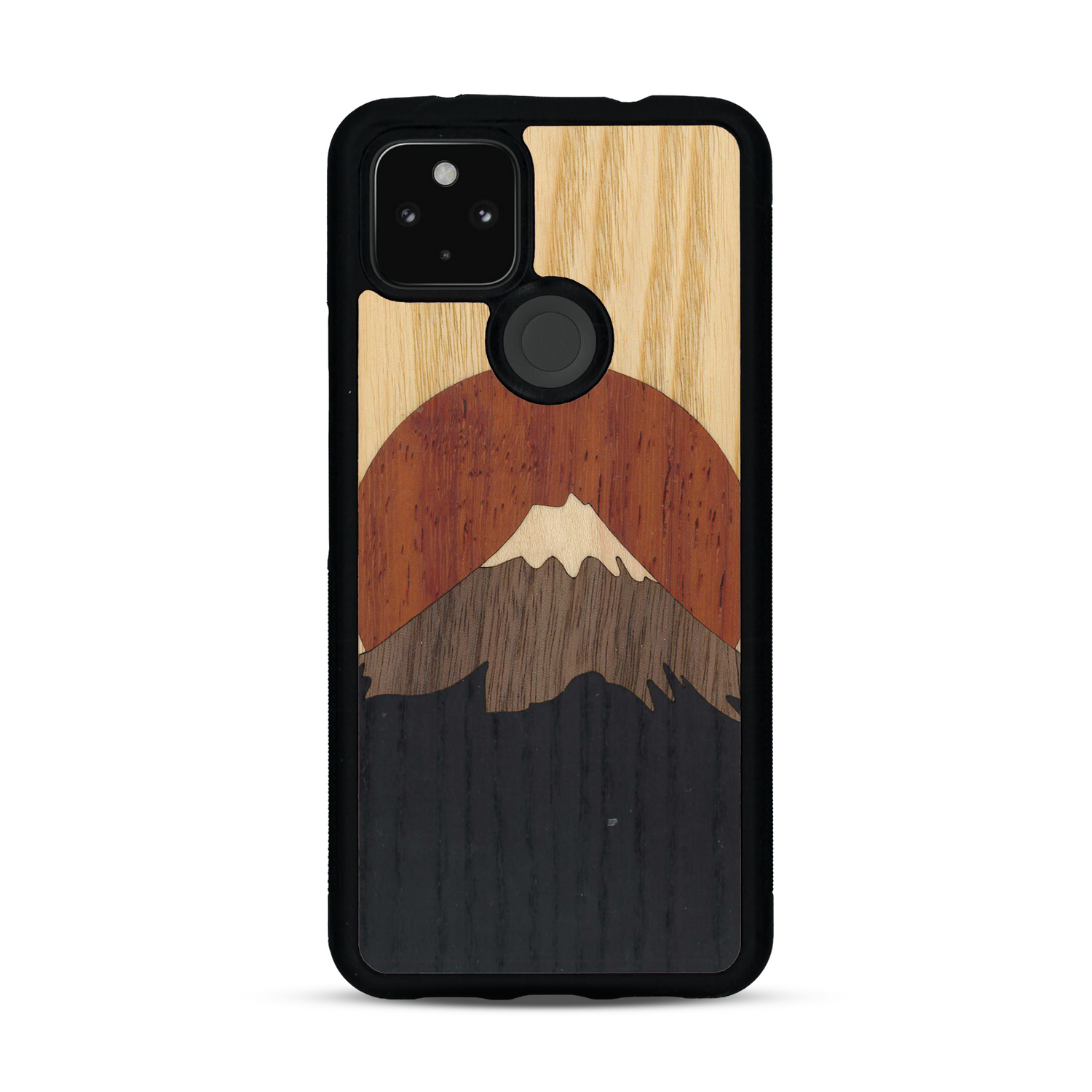 Coque de protection en bois véritable fabriquée en France pour  alliant plusieurs essences de bois pour représenter le mont Fuji