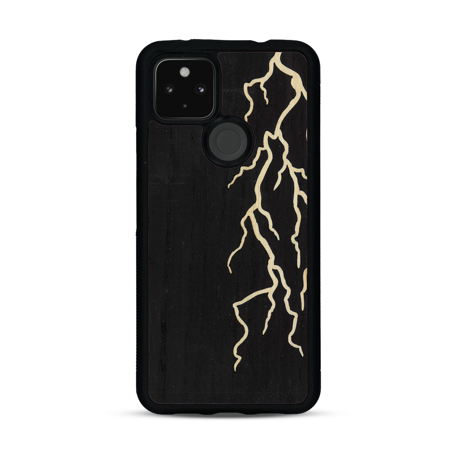 Coque de protection en bois véritable fabriquée en France pour  alliant plusieurs essences de bois pour représenter un éclair divin