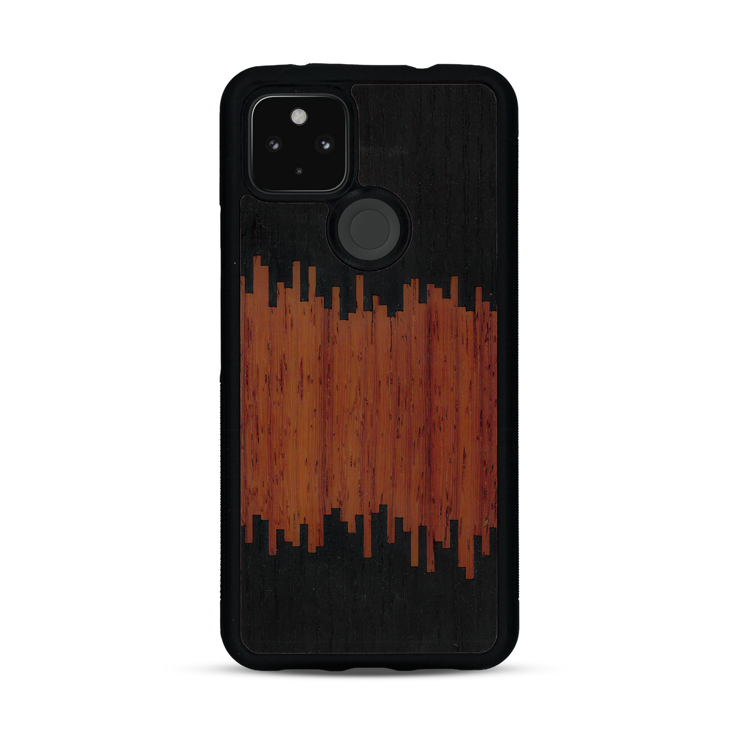 Coque de protection en bois véritable fabriquée en France pour  alliant plusieurs essences de bois pour représenter du magma en fusion