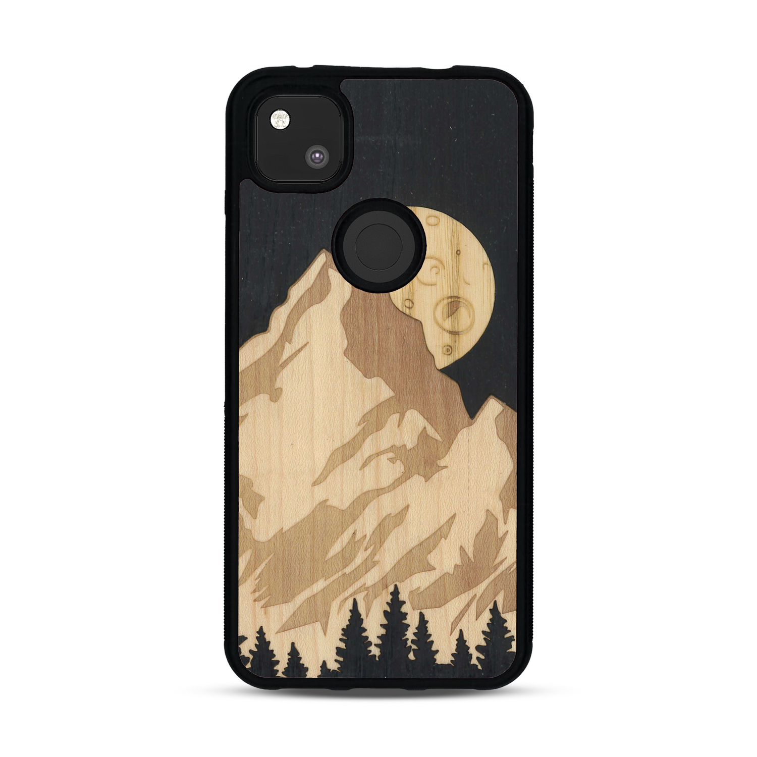 Coque de protection en bois véritable fabriquée en France pour  alliant plusieurs essences de bois pour représenter le mont Everest