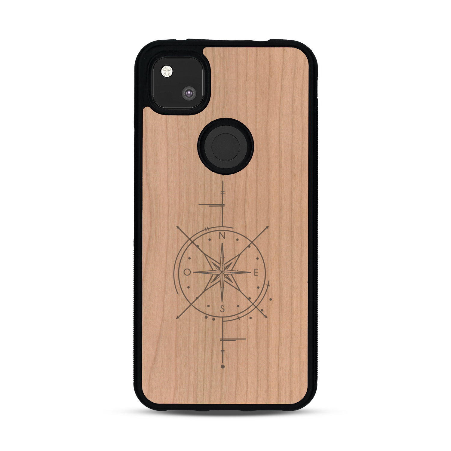 Coque de protection en bois véritable fabriquée en France pour  avec une gravure "rose des vents" sur le thème nautique et de l'océan qui s'inspire des boussoles de pirate