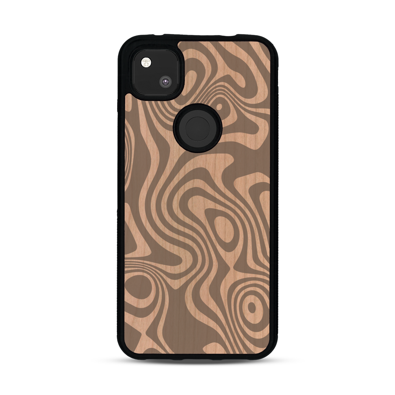 Coque de protection en bois véritable fabriquée en France pour  avec un motif abstrait représentant les mouvements de l'eau