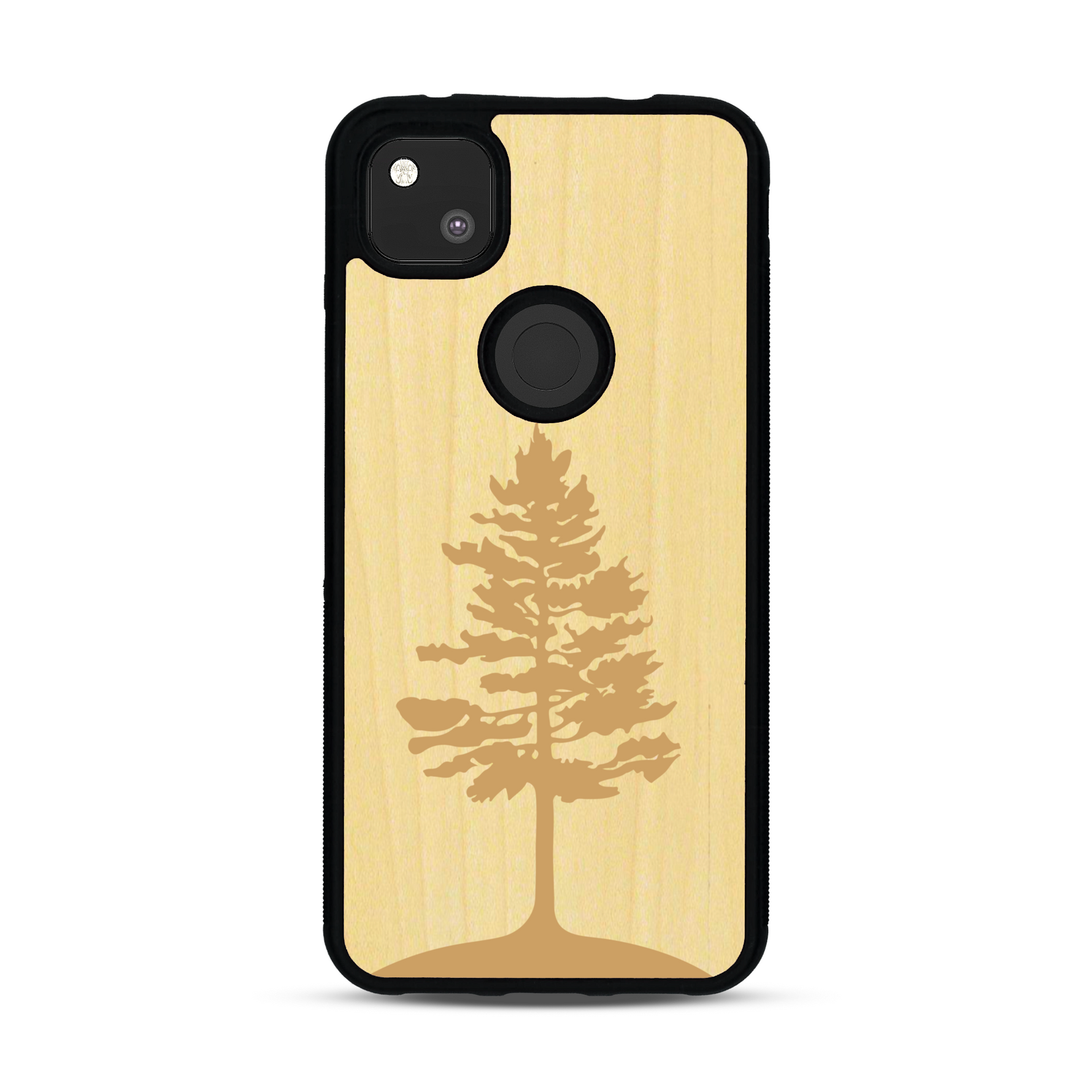 Coque de protection en bois véritable fabriquée en France pour  sur le thème de la nature, de la fôret et de l'écoresponsabilité avec une gravure représentant un arbre 