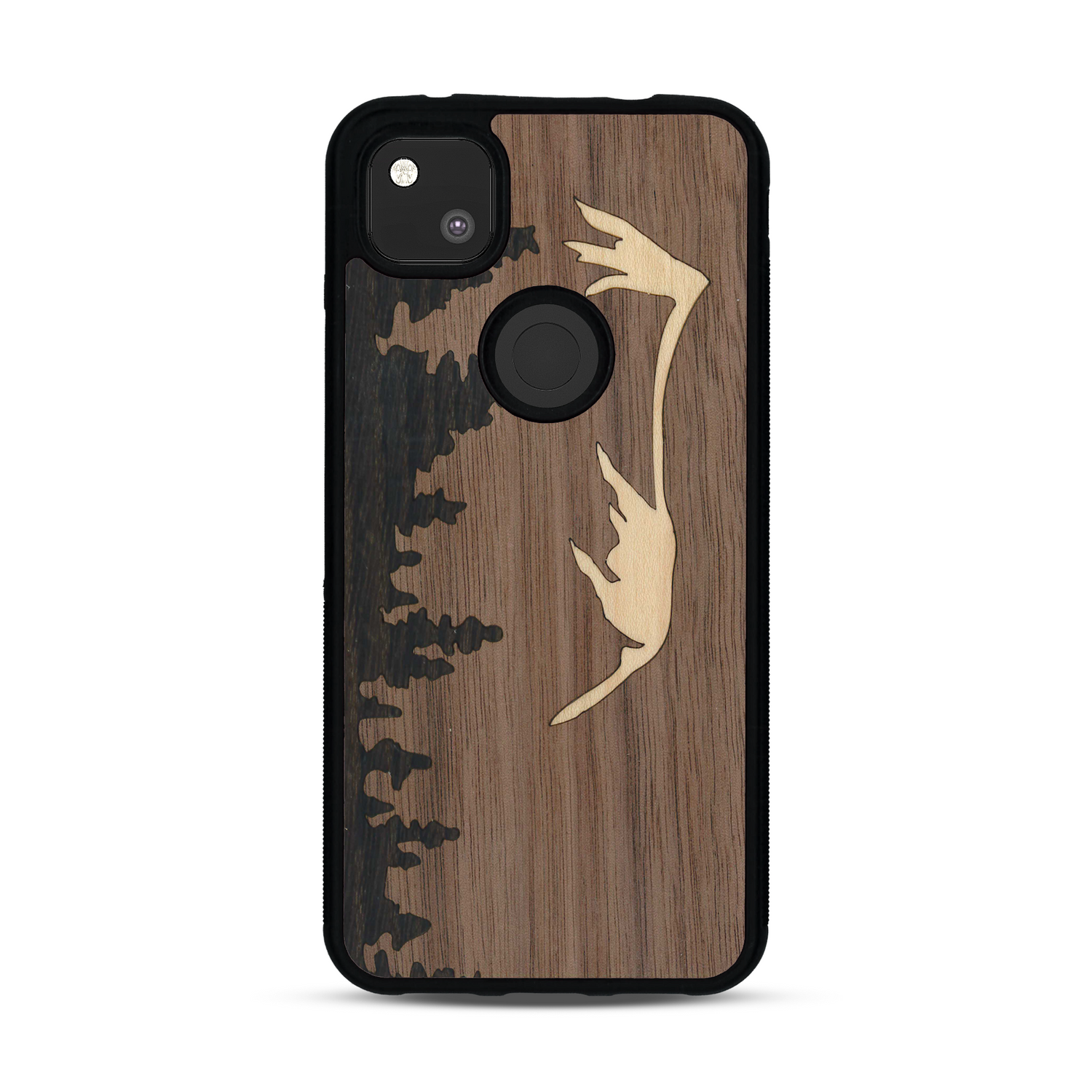 Coque de protection en bois véritable fabriquée en France pour  sur le thème de la nature et de la montagne qui allie du chêne fumé, du noyer et du bambou représentant le mont mézenc