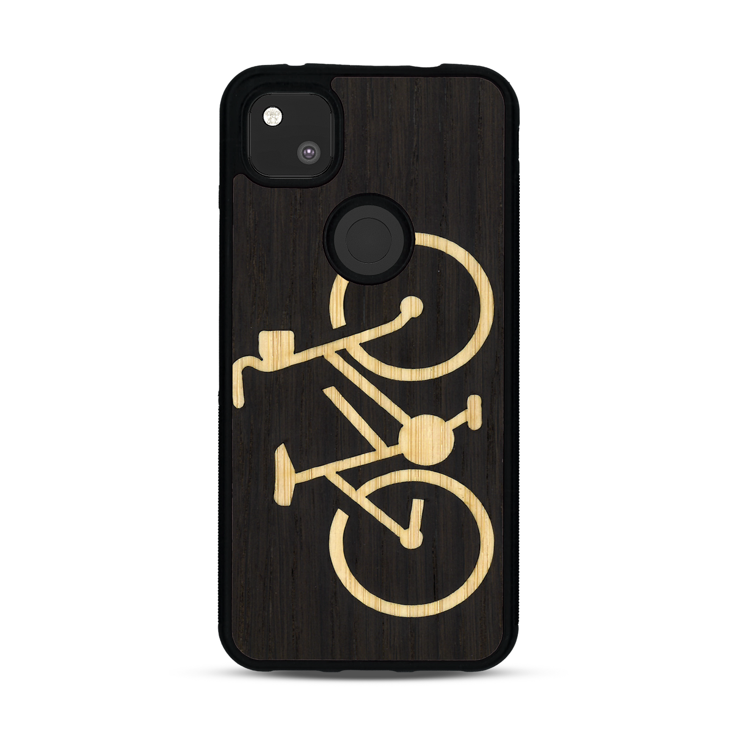Coque de protection en bois véritable fabriquée en France pour  sur le theme du vélo et de l'outdoor qui allie du bambou et du chêne fumé représentant un vélo
