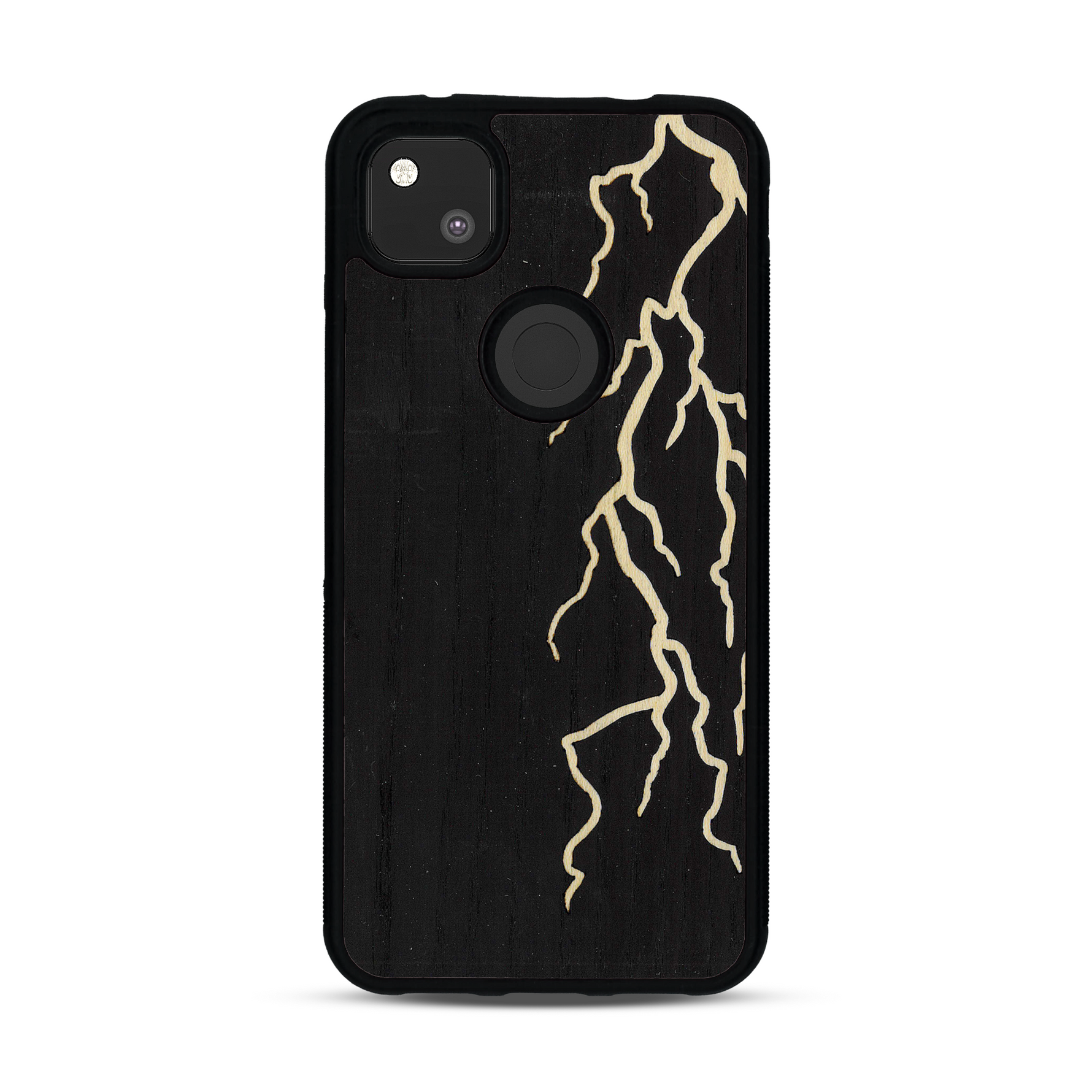 Coque de protection en bois véritable fabriquée en France pour  alliant plusieurs essences de bois pour représenter un éclair divin