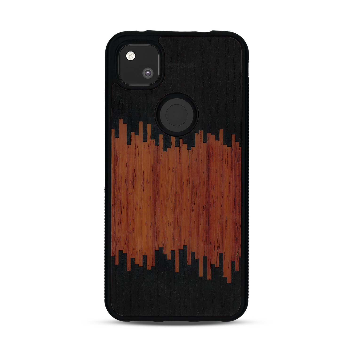 Coque de protection en bois véritable fabriquée en France pour  alliant plusieurs essences de bois pour représenter du magma en fusion
