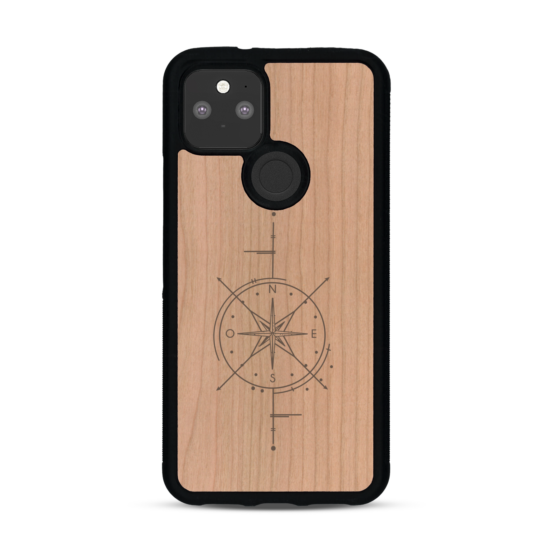 Coque de protection en bois véritable fabriquée en France pour  avec une gravure "rose des vents" sur le thème nautique et de l'océan qui s'inspire des boussoles de pirate