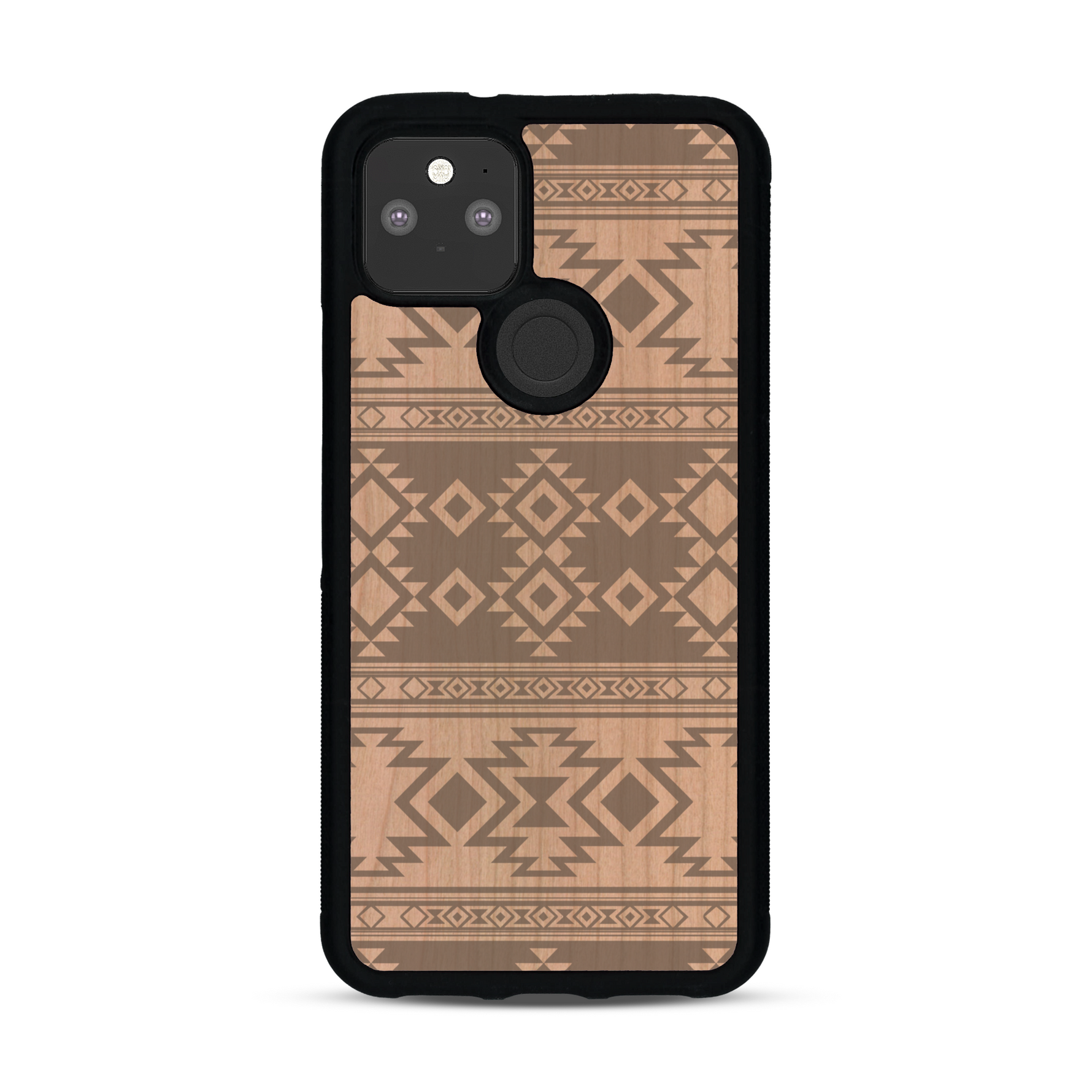 Coque de protection en bois véritable fabriquée en France pour  avec des motifs géométriques s'inspirant des temples aztèques, mayas et incas