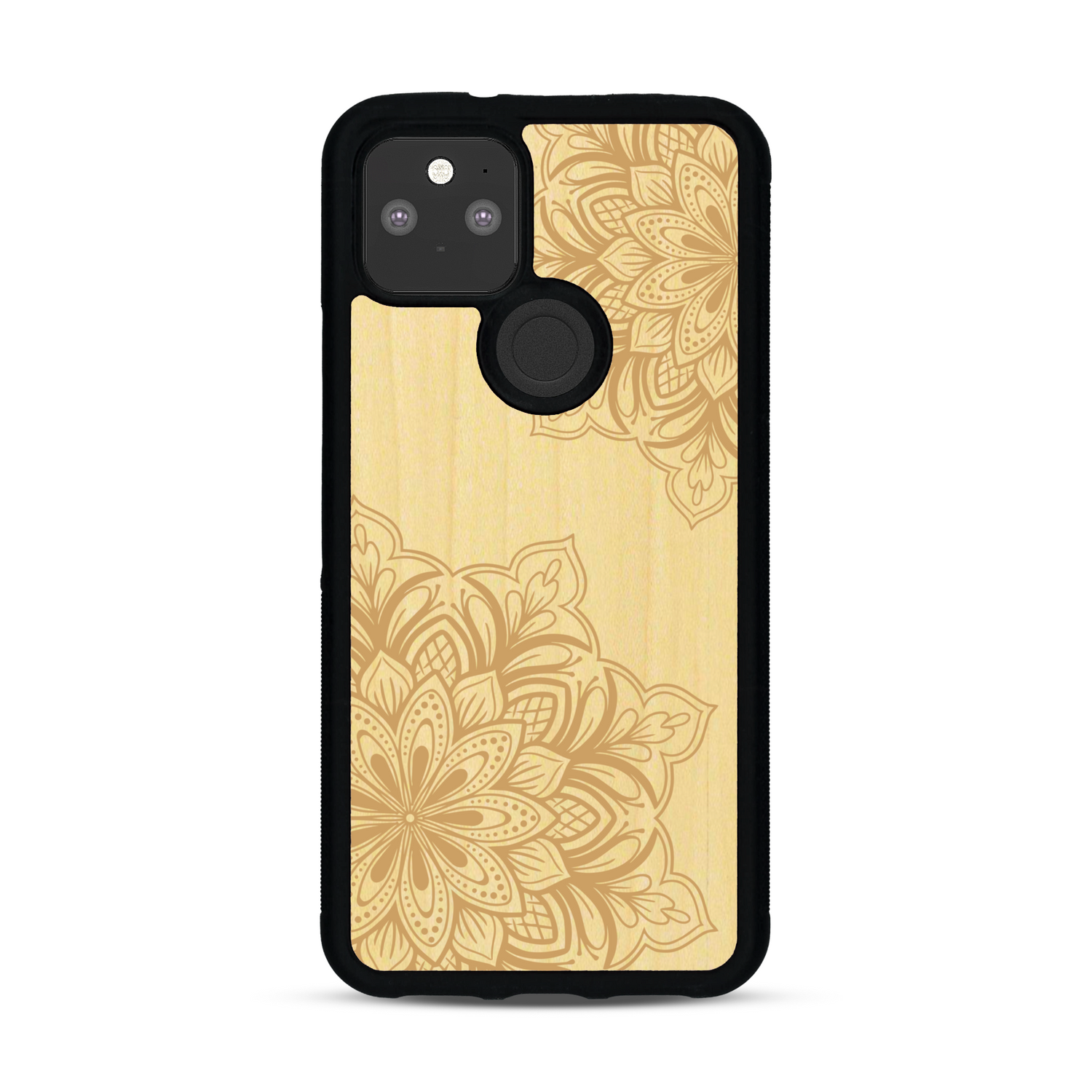 Coque de protection en bois véritable fabriquée en France pour  sur le thème de la bohème et du tatouage au henné avec une gravure représentant un mandala