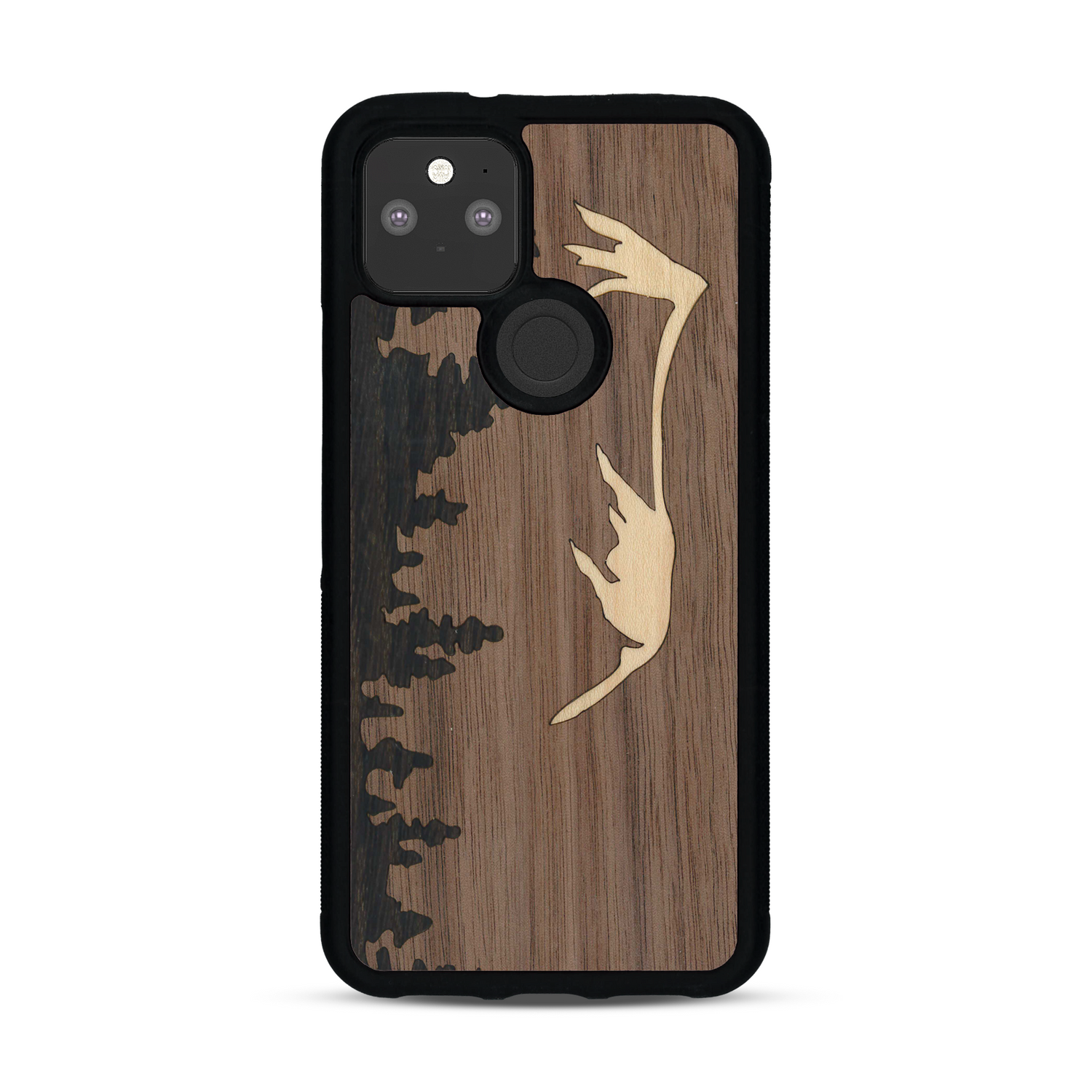Coque de protection en bois véritable fabriquée en France pour  sur le thème de la nature et de la montagne qui allie du chêne fumé, du noyer et du bambou représentant le mont mézenc