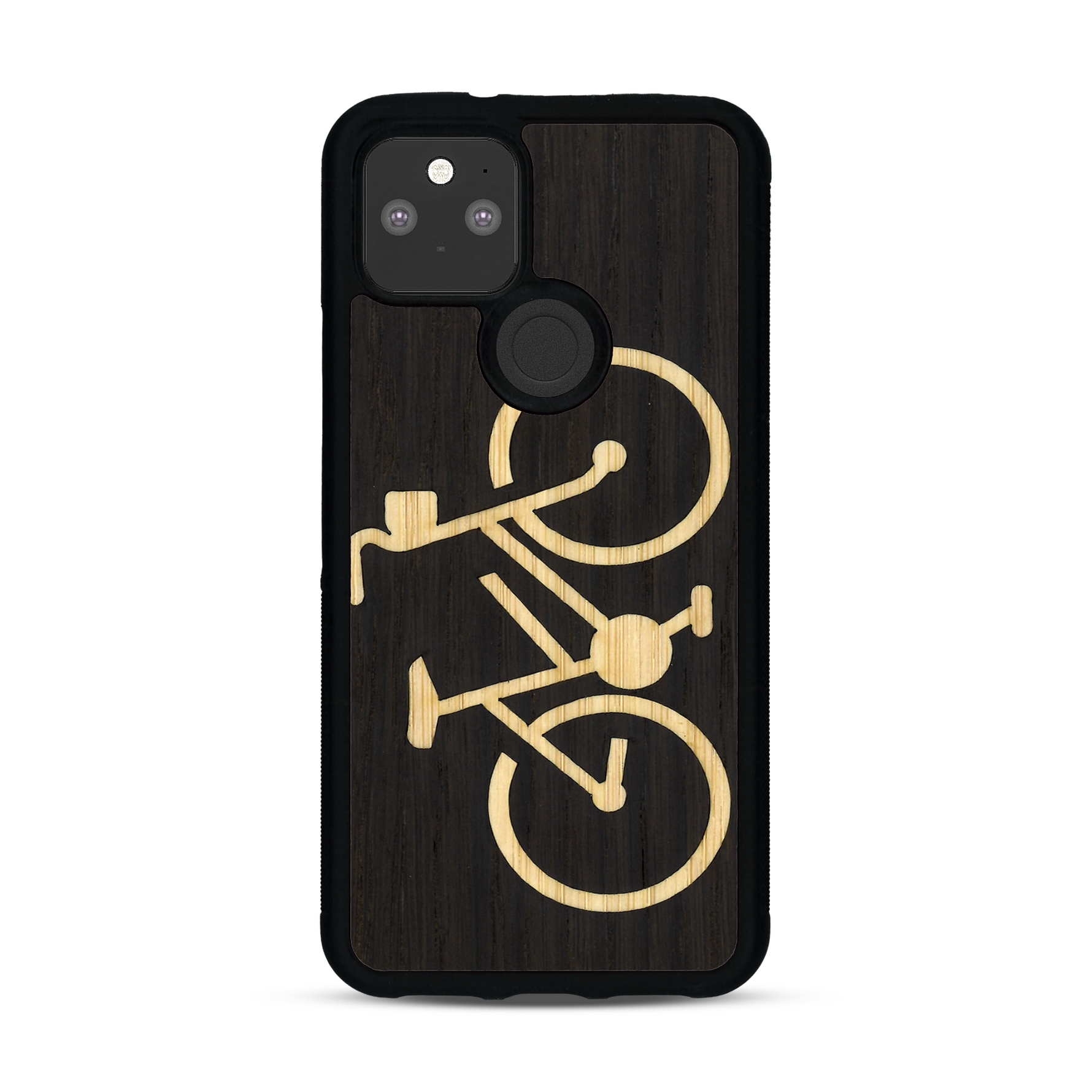 Coque de protection en bois véritable fabriquée en France pour  sur le theme du vélo et de l'outdoor qui allie du bambou et du chêne fumé représentant un vélo