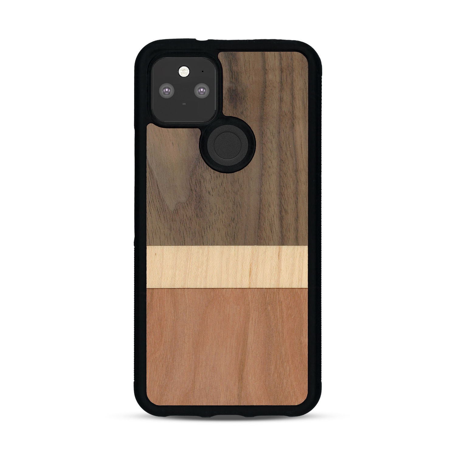 Coque de protection en bois véritable fabriquée en France pour  alliant des bandes horizontales de bambou, merisier et noyer