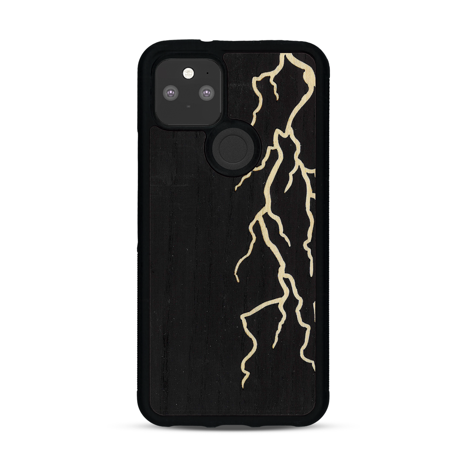 Coque de protection en bois véritable fabriquée en France pour  alliant plusieurs essences de bois pour représenter un éclair divin