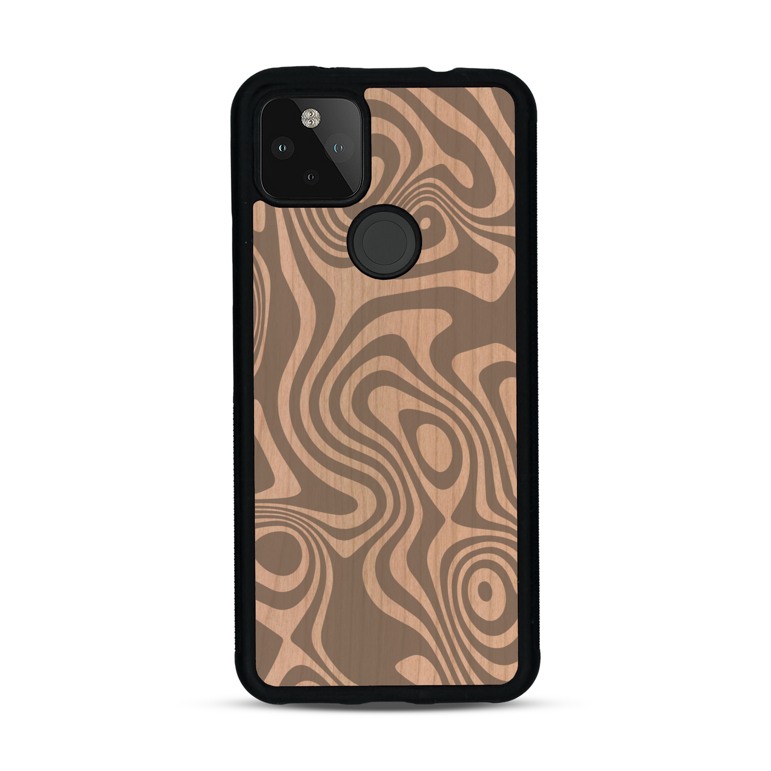 Coque de protection en bois véritable fabriquée en France pour  avec un motif abstrait représentant les mouvements de l'eau