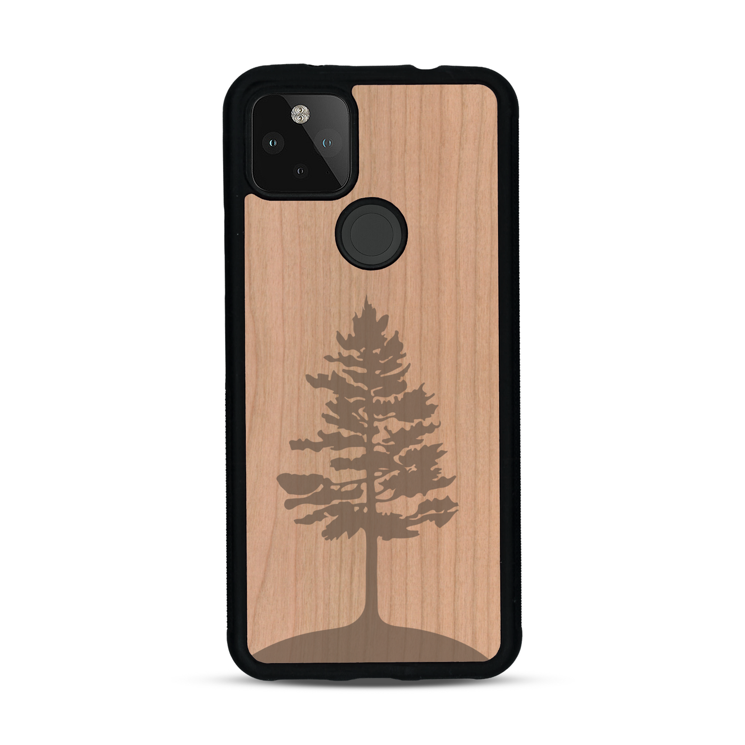 Coque de protection en bois véritable fabriquée en France pour  sur le thème de la nature, de la fôret et de l'écoresponsabilité avec une gravure représentant un arbre 