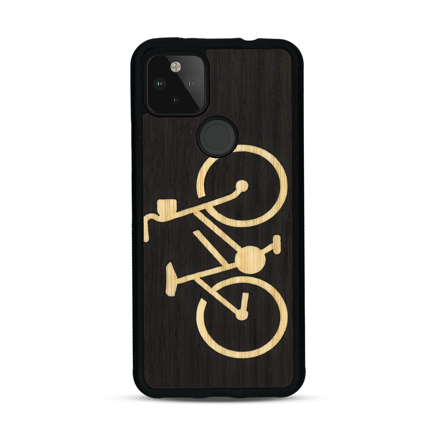 Coque de protection en bois véritable fabriquée en France pour  sur le theme du vélo et de l'outdoor qui allie du bambou et du chêne fumé représentant un vélo